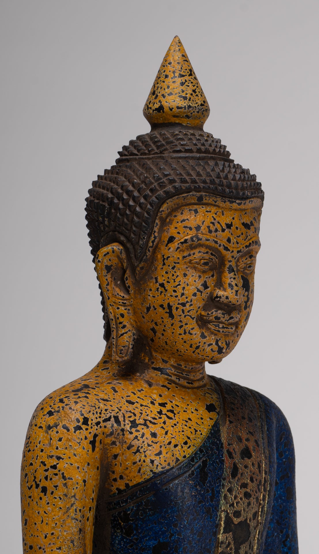 Buddha Statue - Antique Khmer Style SE Asia Seated Wood Enlightenment Buddha Statue - 33cm/13"