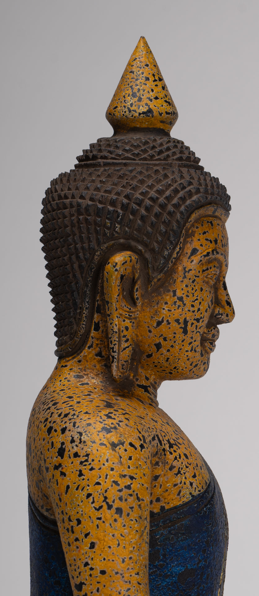 Buddha Statue - Antique Khmer Style SE Asia Seated Wood Enlightenment Buddha Statue - 33cm/13"