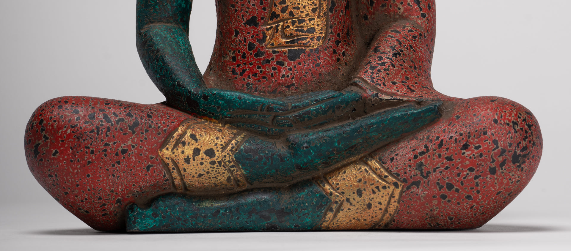 Buddha Sculpture - Antique Khmer Style Wood Seated Buddha Statue Dhyana Meditation Mudra - 33cm/13"