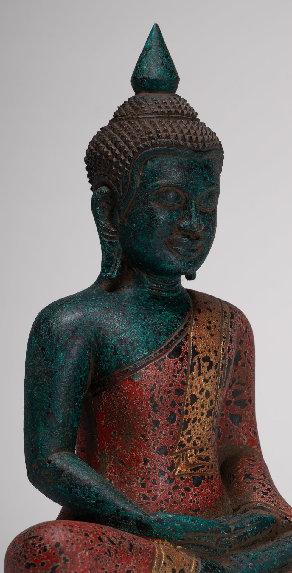 Buddha Sculpture - Antique Khmer Style Wood Seated Buddha Statue Dhyana Meditation Mudra - 33cm/13"