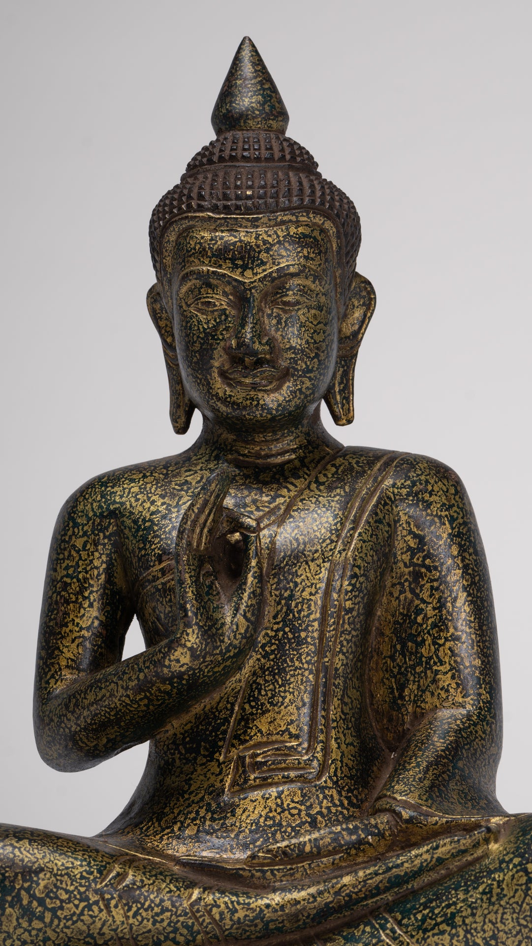 Buddha Statue - Antique Khmer Style Cambodia Seated Wood Buddha Statue Teaching Mudra - 32cm/13"