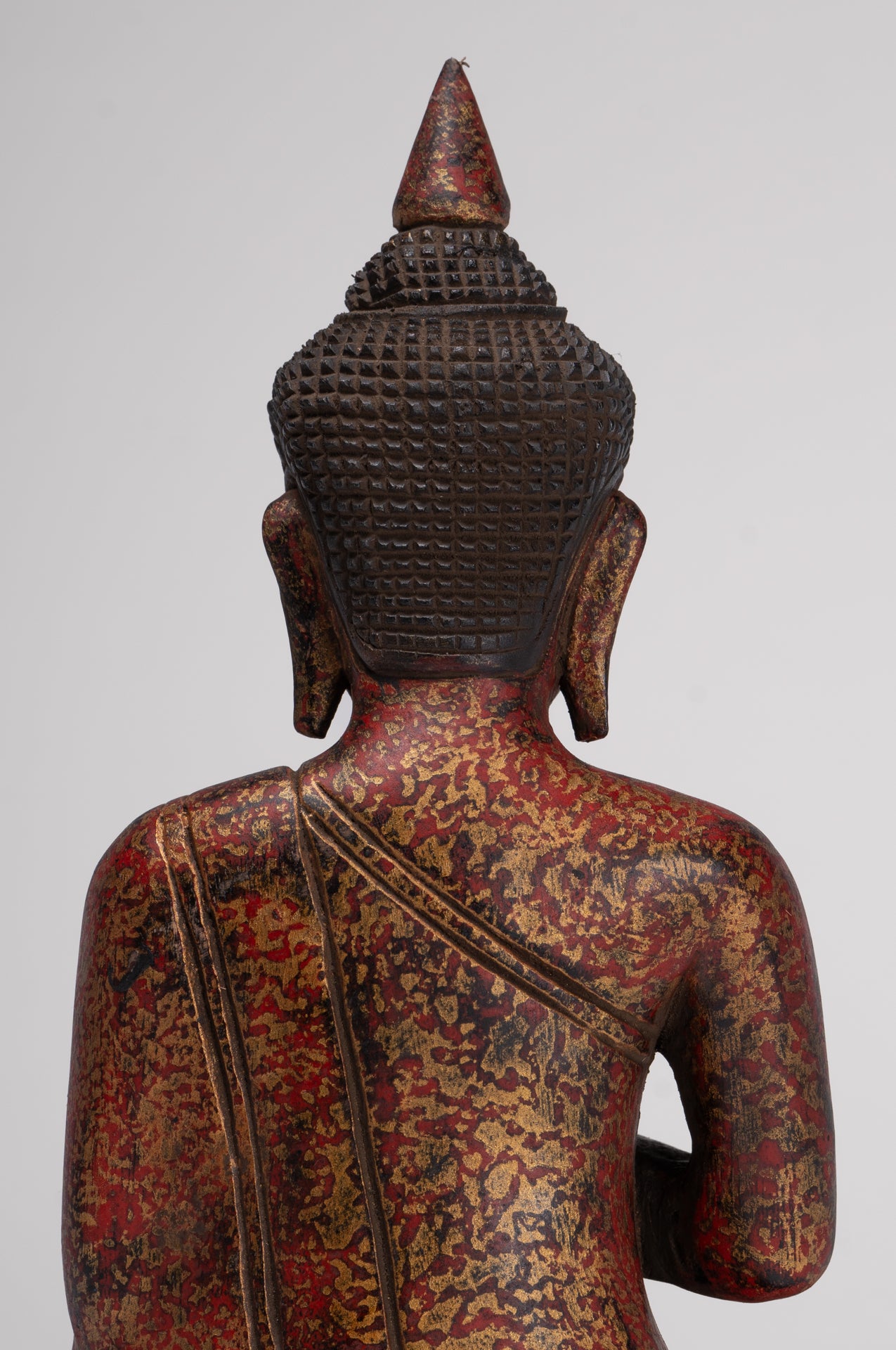 Buddha Statue - Antique Khmer Style Cambodia Seated Wood Buddha Statue Teaching Mudra - 27cm/11"