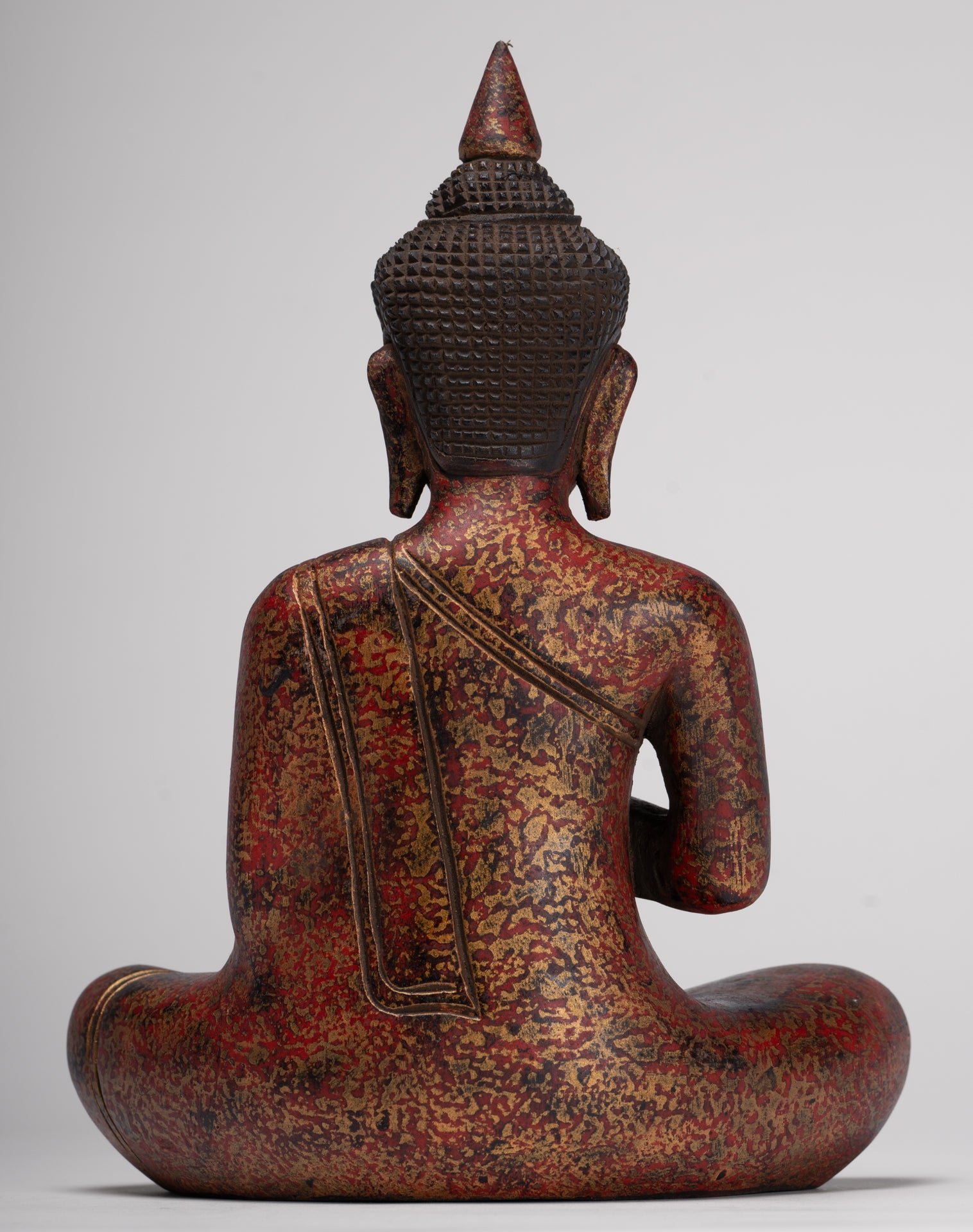 Buddha Statue - Antique Khmer Style Cambodia Seated Wood Buddha Statue Teaching Mudra - 27cm/11"
