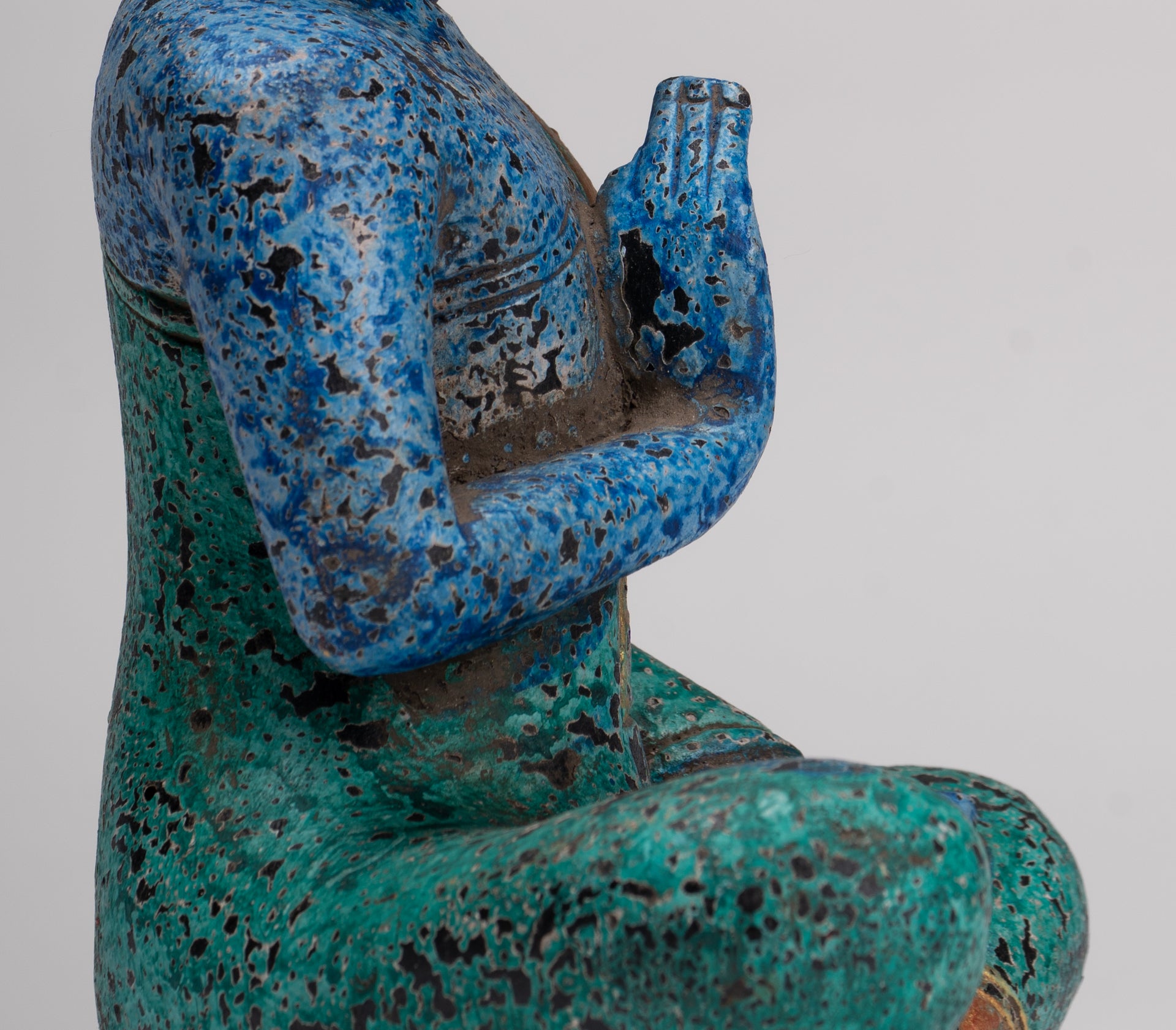 Buddha Statue - Antique Khmer Style Cambodia Seated Wood Buddha Statue Teaching Mudra - 27cm/11"