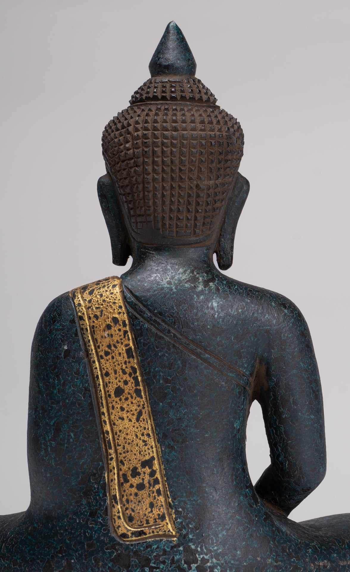 Buddha Sculpture - Antique Khmer Style Wood Seated Buddha Statue Dhyana Meditation Mudra - 27cm/11"