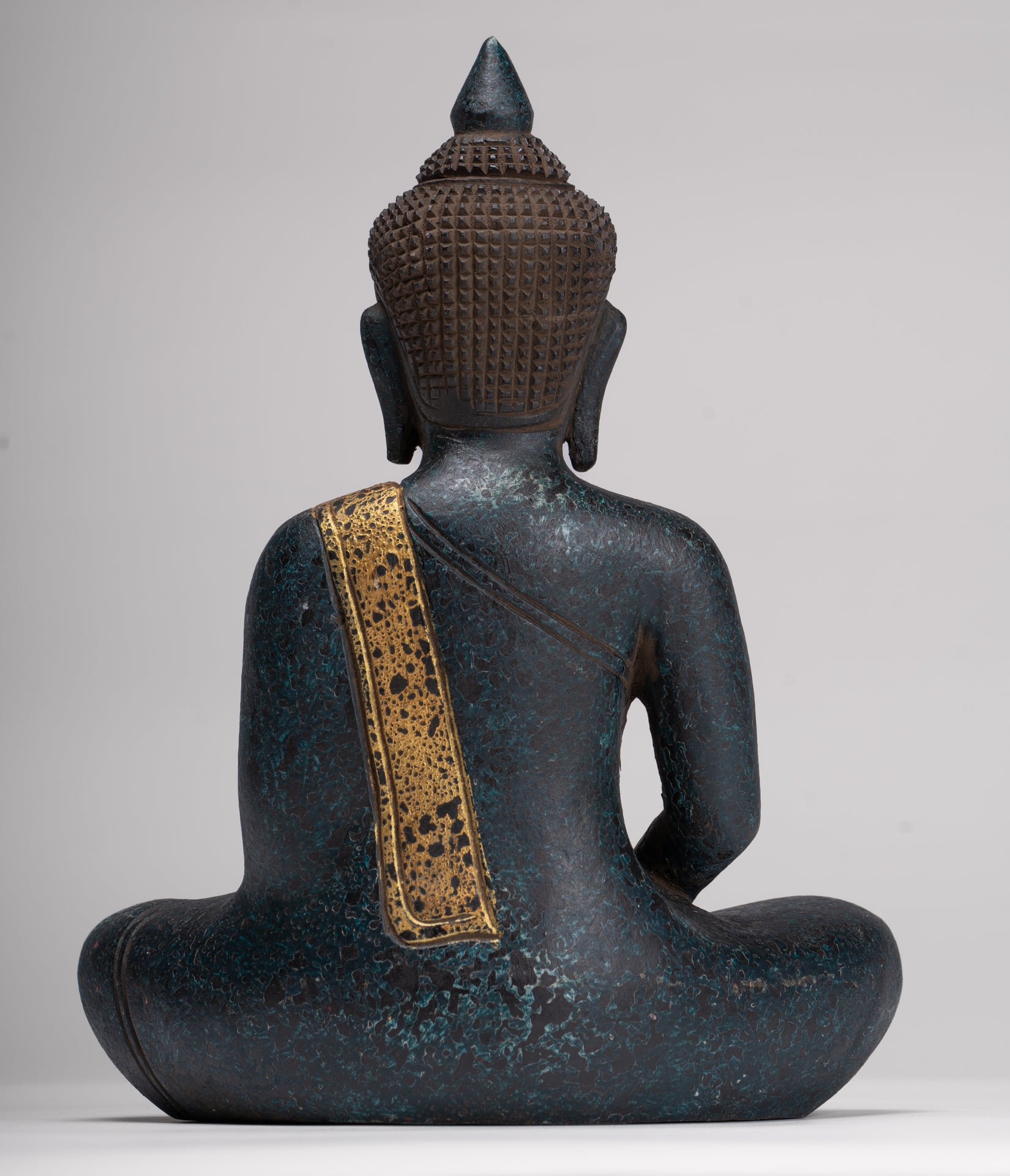 Buddha Sculpture - Antique Khmer Style Wood Seated Buddha Statue Dhyana Meditation Mudra - 27cm/11"