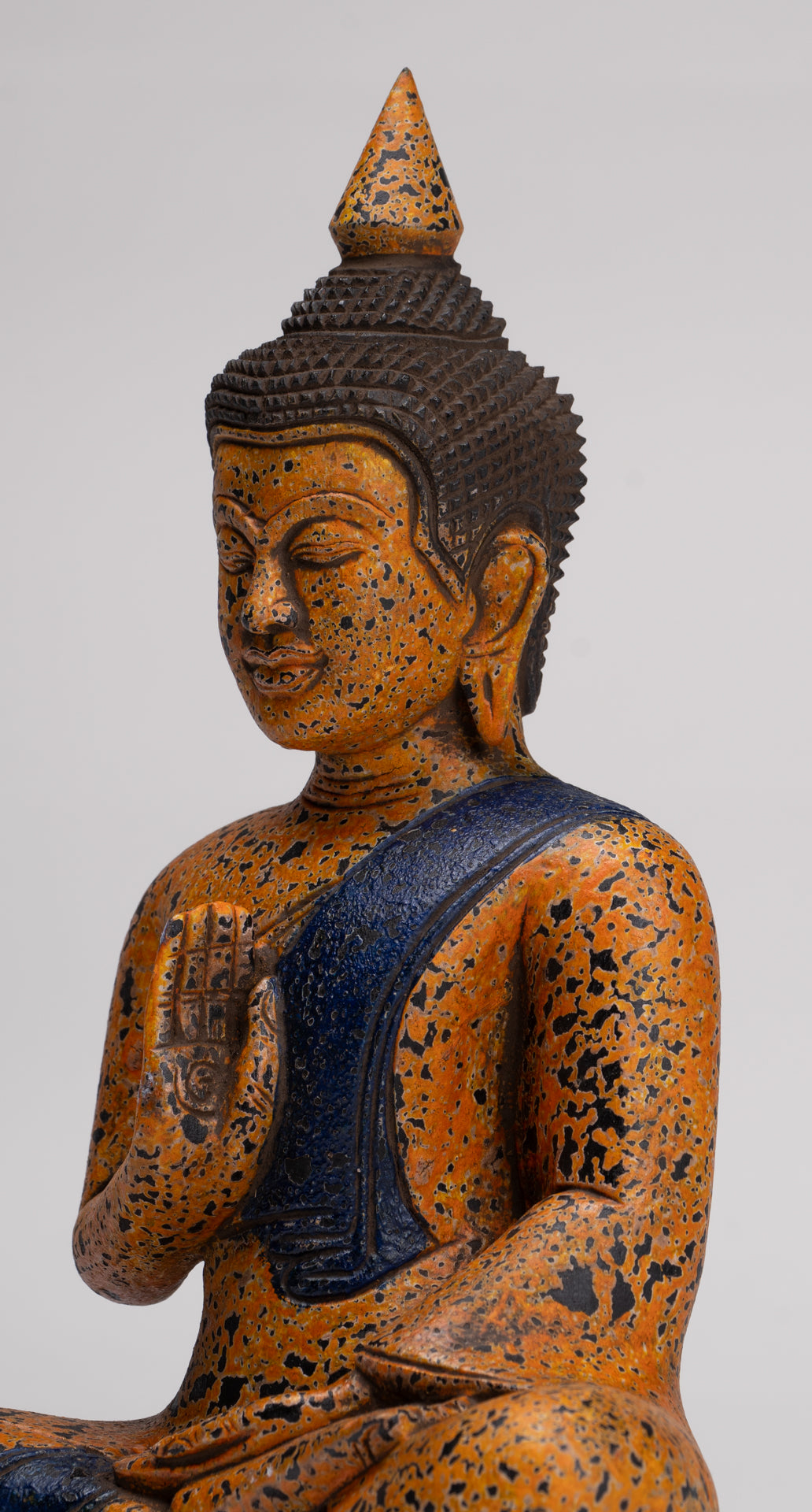 Buddha Statue - Antique Khmer Style Cambodia Seated Wood Buddha Statue Teaching Mudra - 27cm/11"