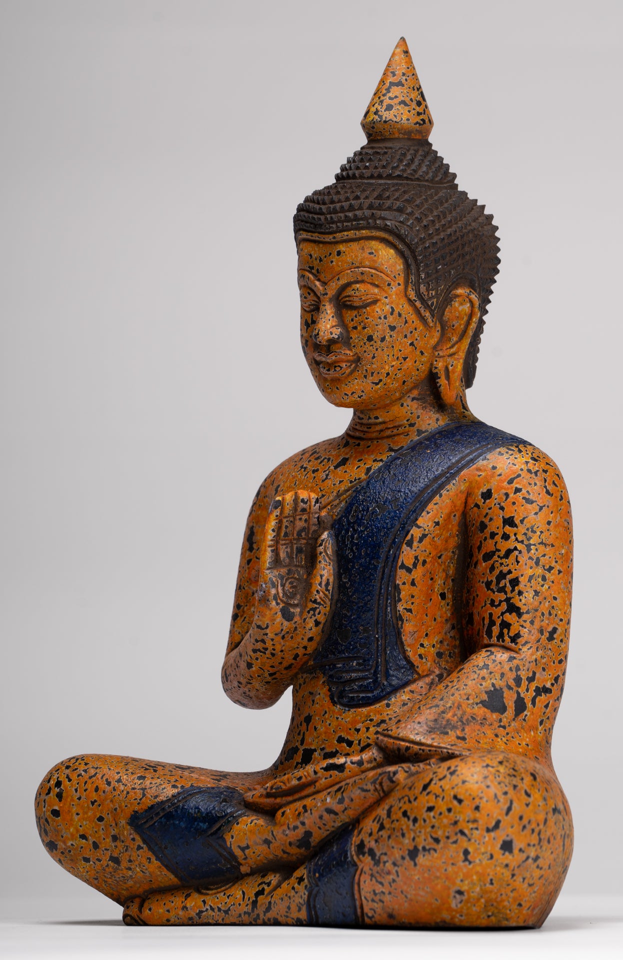 Buddha Statue - Antique Khmer Style Cambodia Seated Wood Buddha Statue Teaching Mudra - 27cm/11"