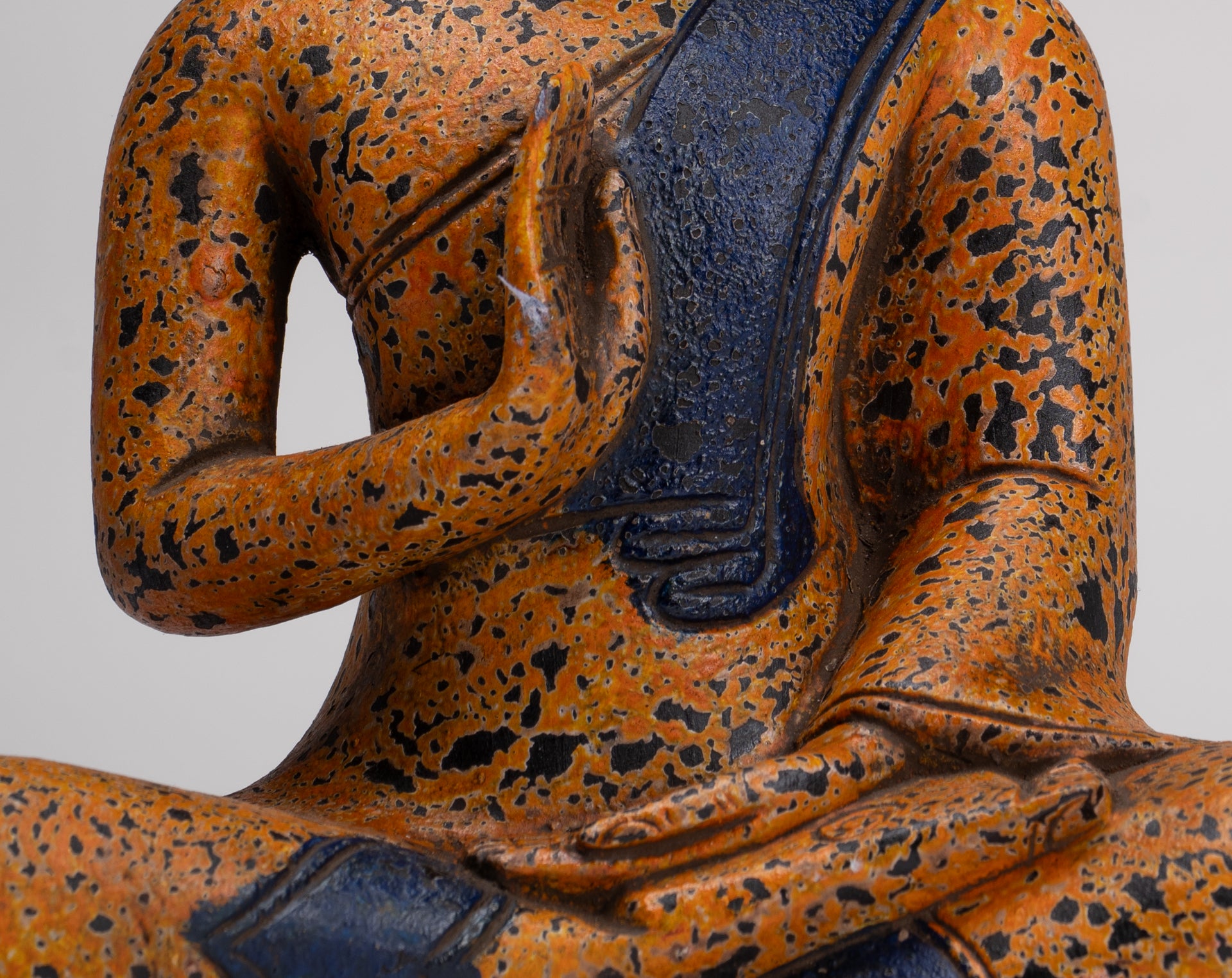 Buddha Statue - Antique Khmer Style Cambodia Seated Wood Buddha Statue Teaching Mudra - 27cm/11"