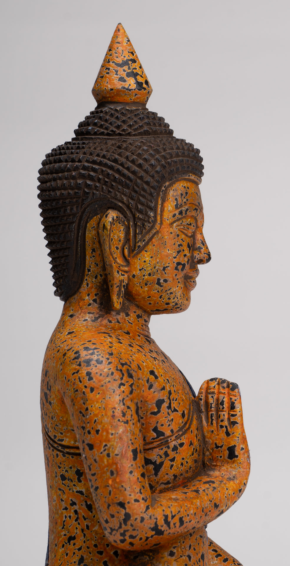 Buddha Statue - Antique Khmer Style Cambodia Seated Wood Buddha Statue Teaching Mudra - 27cm/11"