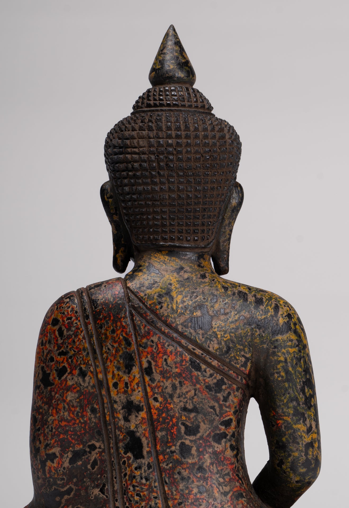 Buddha Sculpture - Antique Khmer Style Wood Seated Buddha Statue Dhyana Meditation Mudra - 26cm/10"