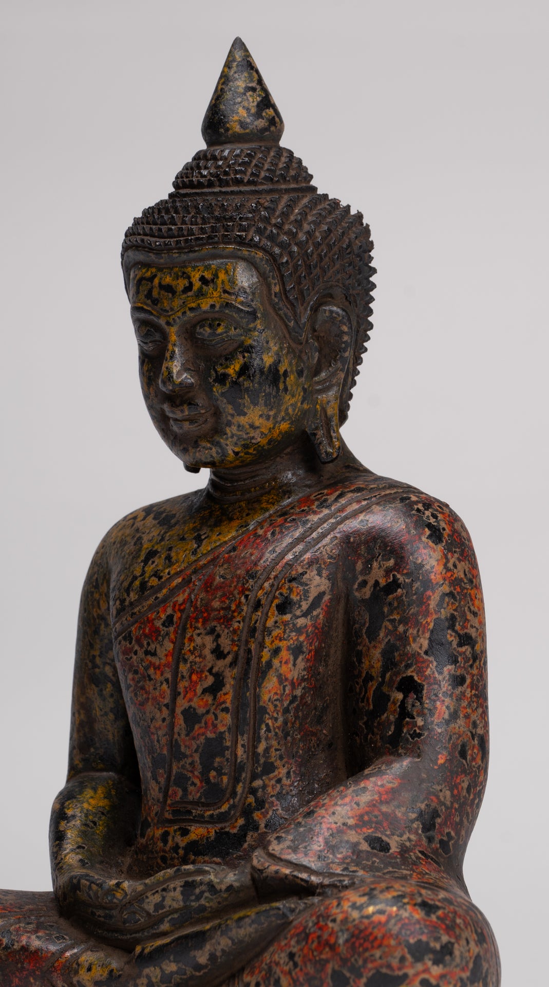 Buddha Sculpture - Antique Khmer Style Wood Seated Buddha Statue Dhyana Meditation Mudra - 26cm/10"