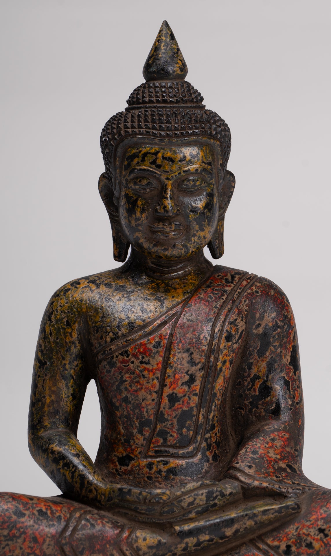 Buddha Sculpture - Antique Khmer in stile Khmer Seduto Buddha Statue Dhyana Meditation Mudra - 26 cm/10 "