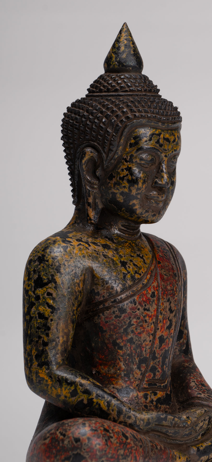 Buddha Sculpture - Antique Khmer Style Wood Seated Buddha Statue Dhyana Meditation Mudra - 26cm/10"