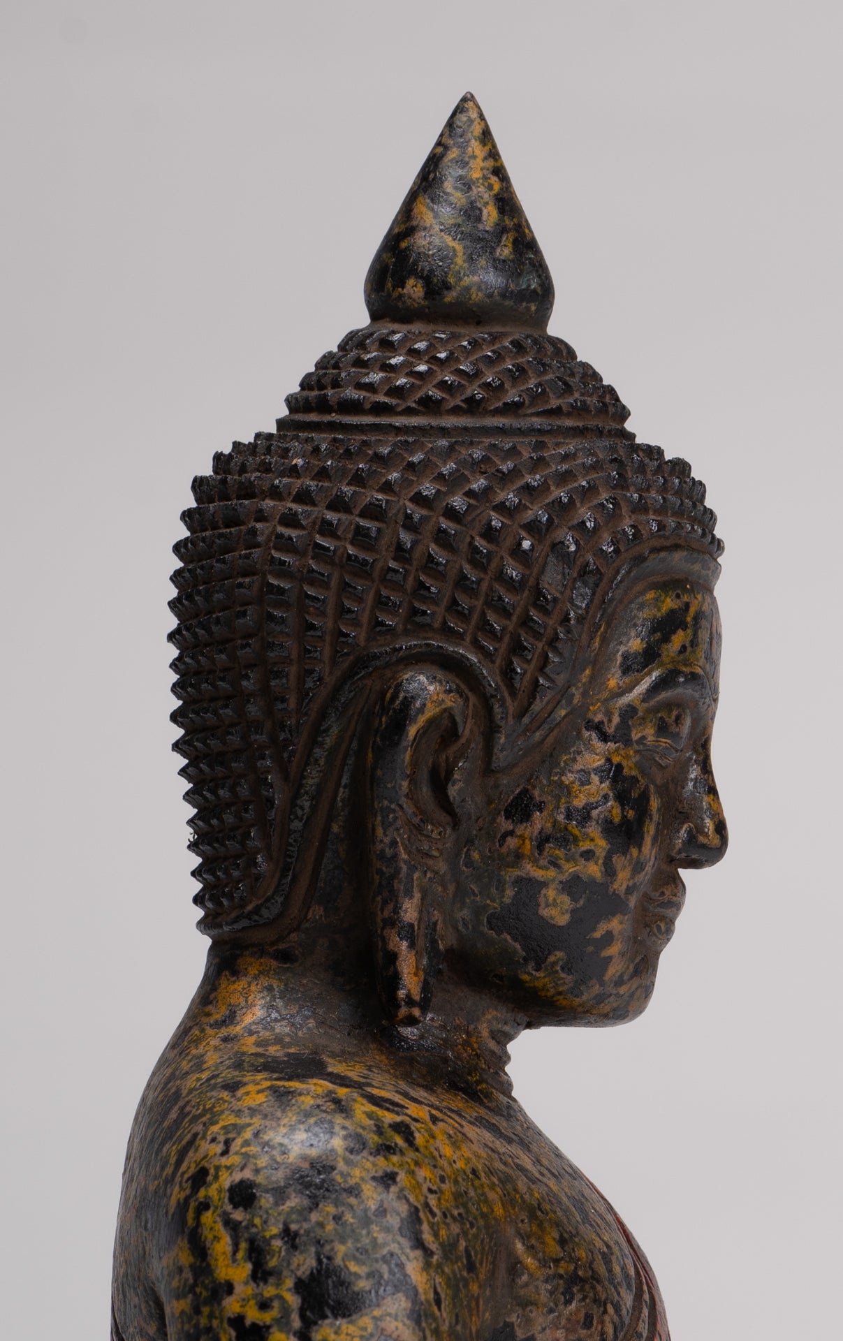 Buddha Sculpture - Antique Khmer Style Wood Seated Buddha Statue Dhyana Meditation Mudra - 26cm/10"