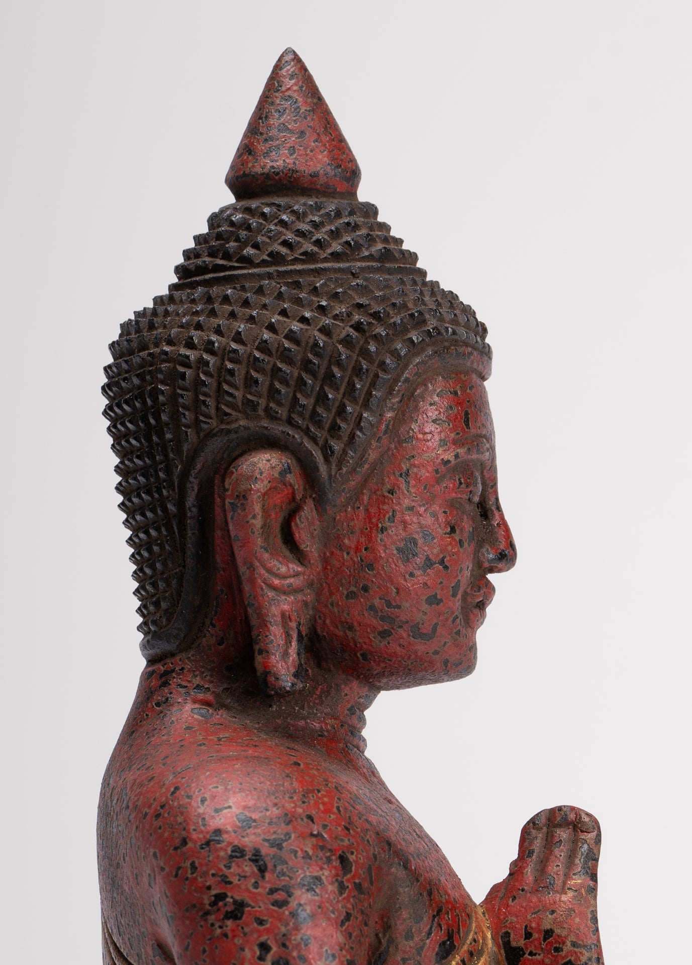 Buddha Statue - Antique Khmer Style Cambodia Seated Wood Buddha Statue Teaching Mudra - 26cm/10"