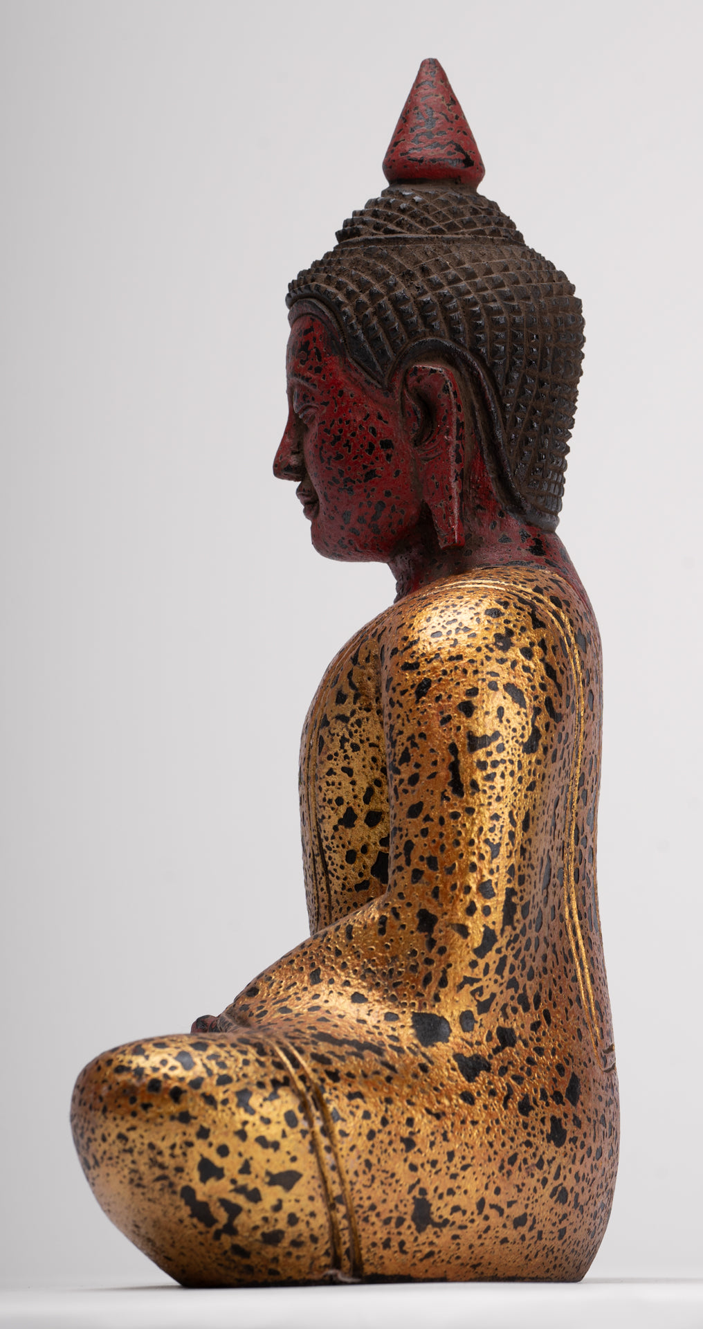 Buddha Sculpture - Antique Khmer Style Wood Seated Buddha Statue Dhyana Meditation Mudra - 27cm/11"