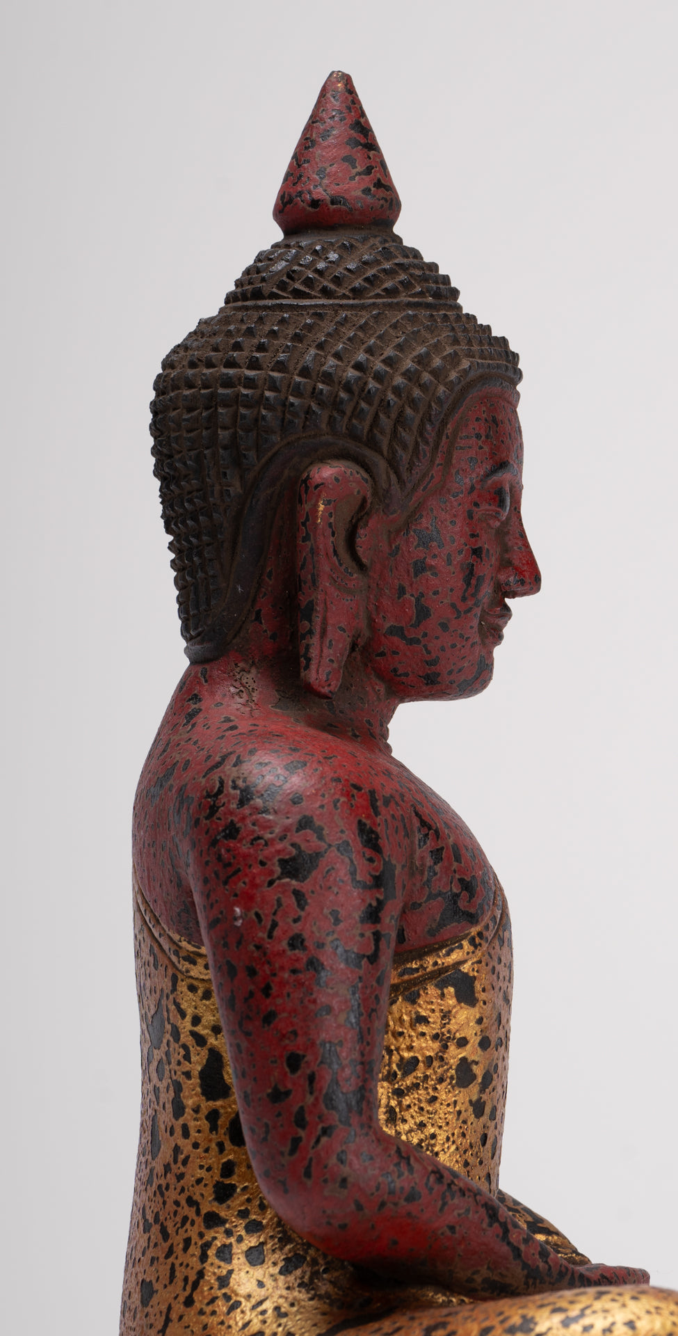 Buddha Sculpture - Antique Khmer Style Wood Seated Buddha Statue Dhyana Meditation Mudra - 27cm/11"