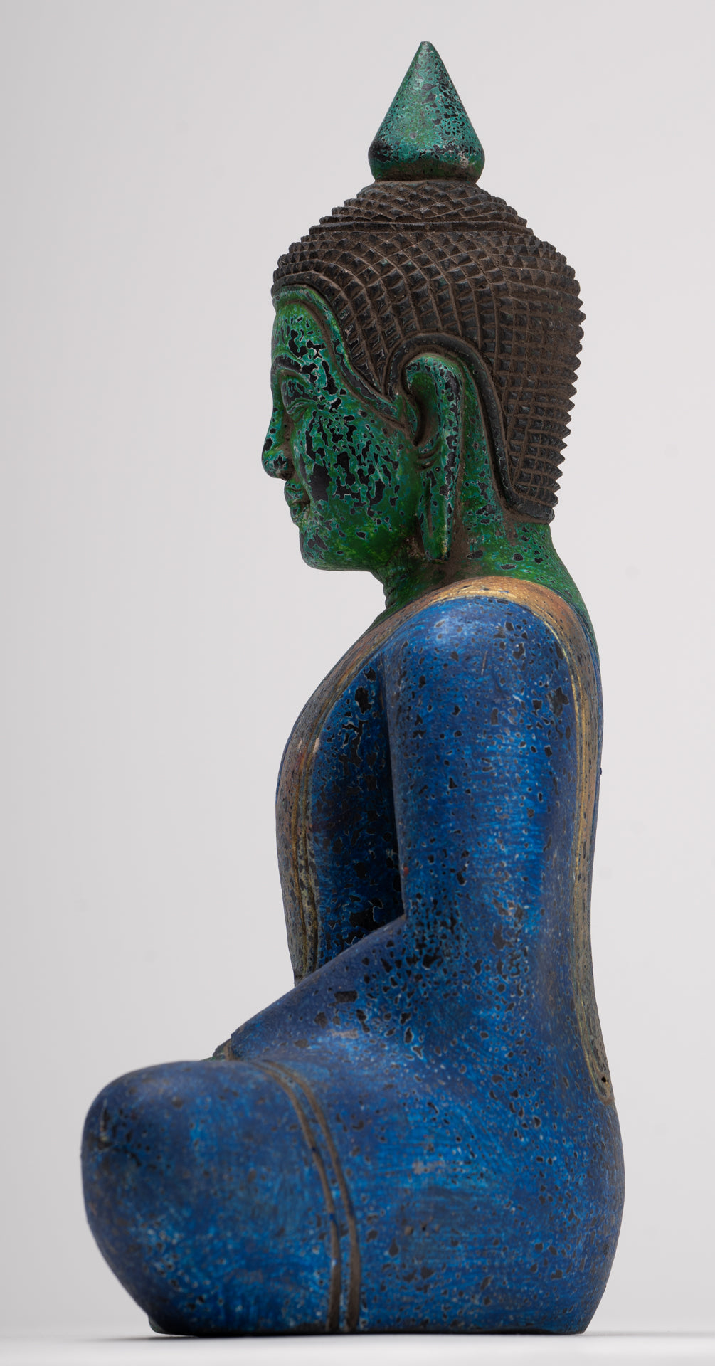 Buddha Sculpture - Antique Khmer Style Wood Seated Buddha Statue Dhyana Meditation Mudra - 28cm/11"