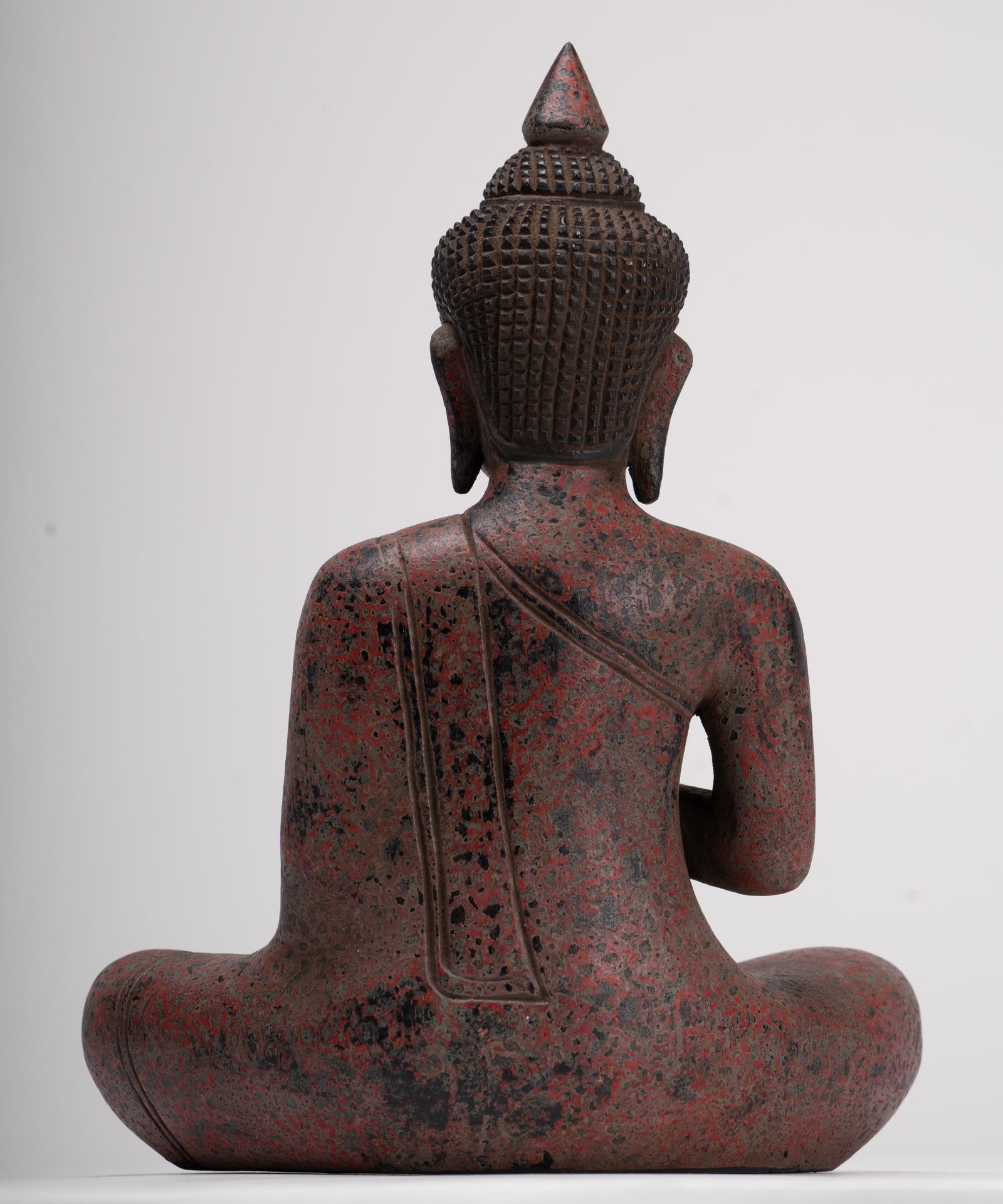 Buddha Statue - Antique Khmer Style Cambodia Seated Wood Buddha Statue Teaching Mudra - 27cm/11"