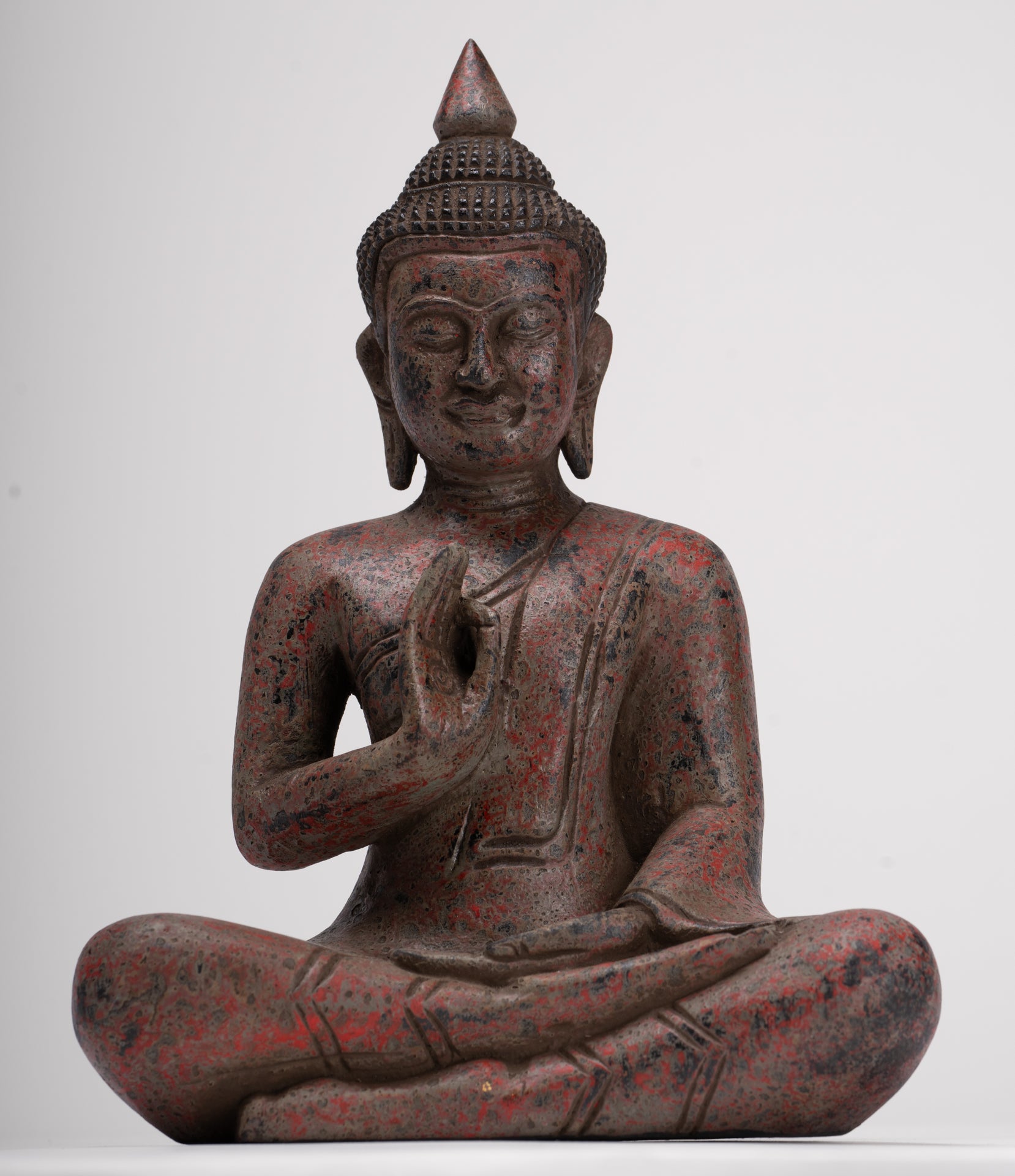 Buddha Statue - Antique Khmer Style Cambodia Seated Wood Buddha Statue Teaching Mudra - 27cm/11"