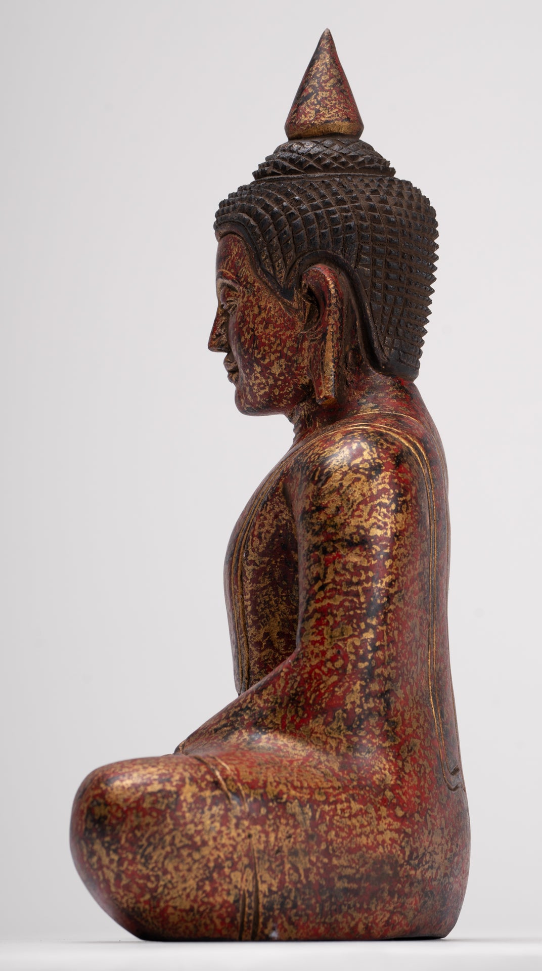 Buddha Sculpture - Antique Khmer Style Wood Seated Buddha Statue Dhyana Meditation Mudra - 28cm/11"