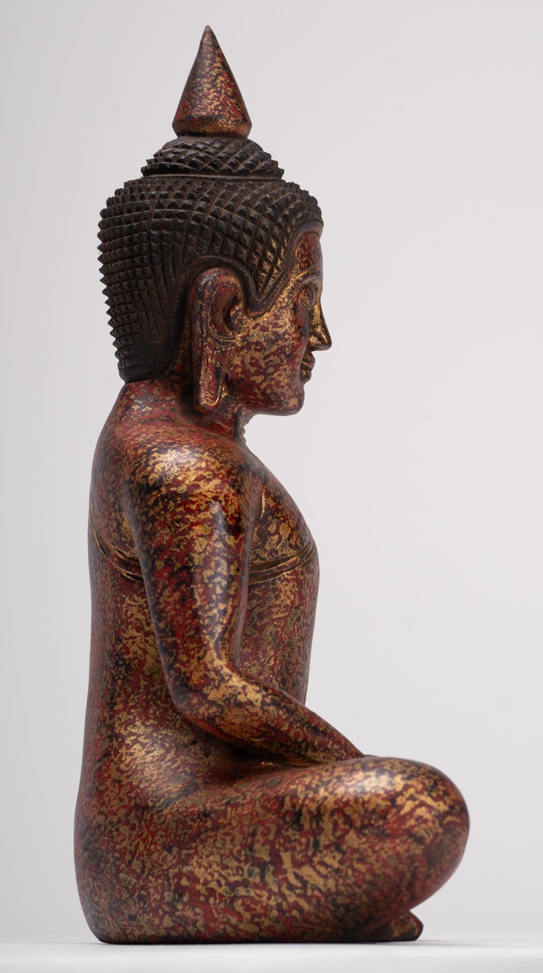 Buddha Sculpture - Antique Khmer Style Wood Seated Buddha Statue Dhyana Meditation Mudra - 28cm/11"