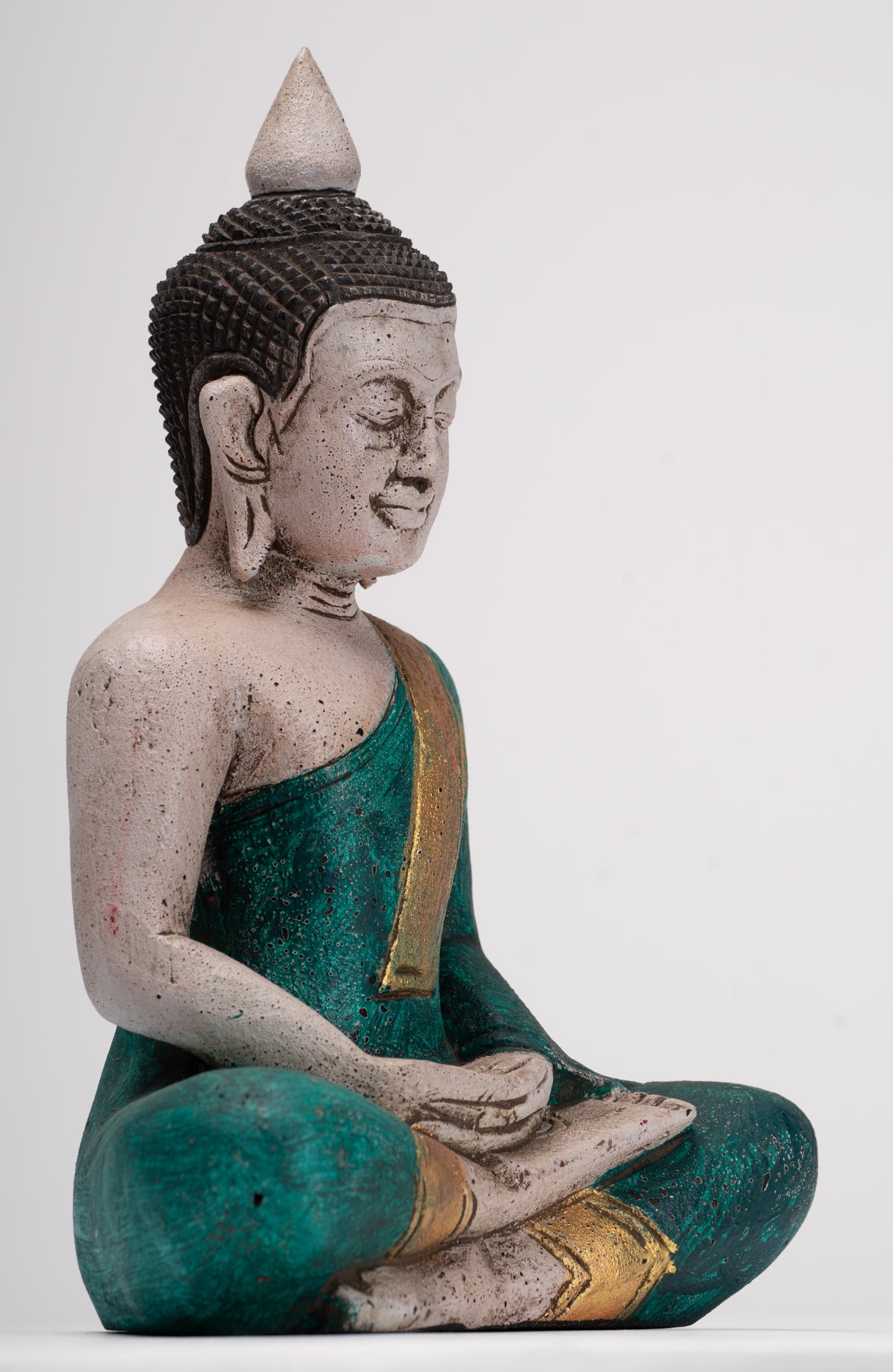 Buddha Sculpture - Antique Khmer Style Wood Seated Buddha Statue Dhyana Meditation Mudra - 28cm/11"