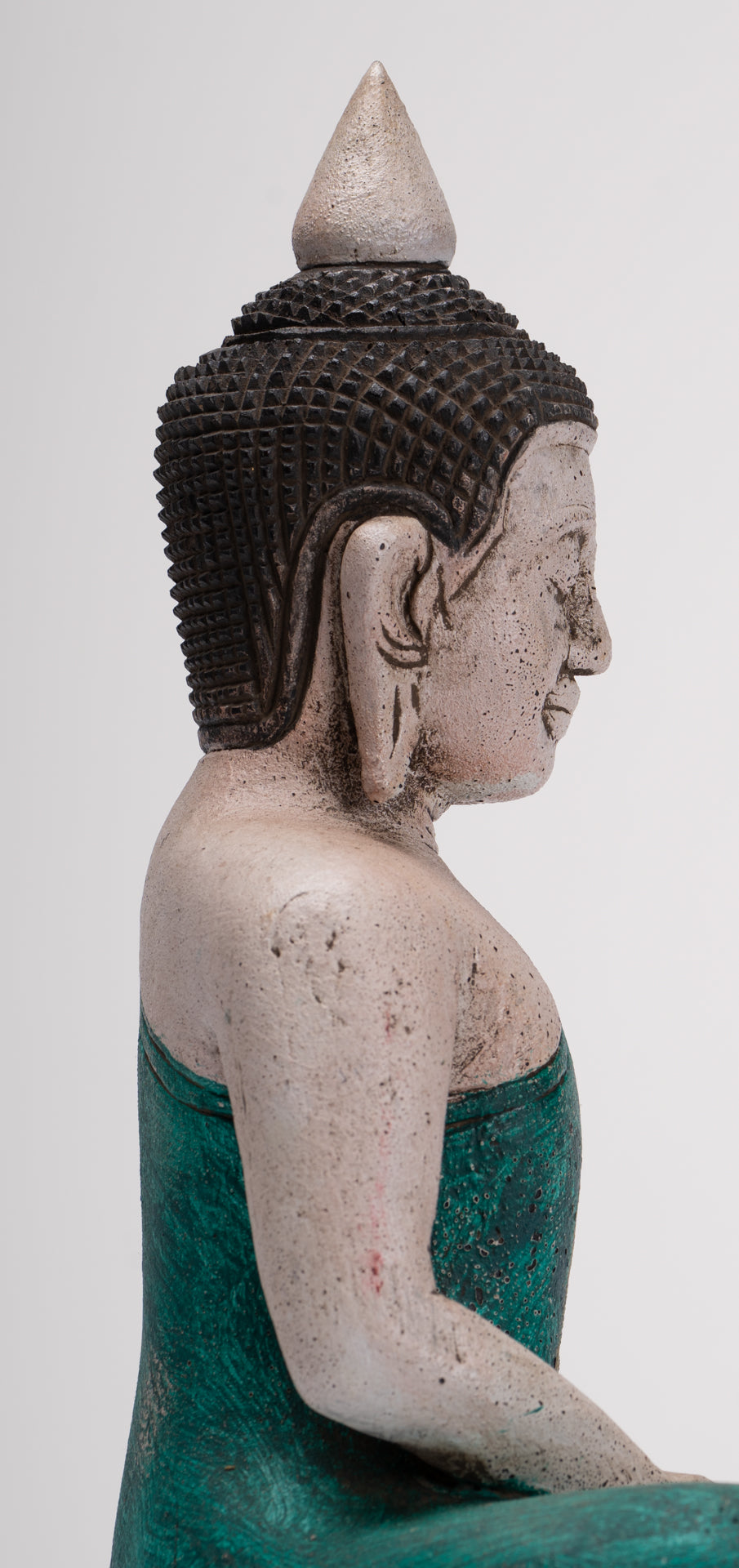 Buddha Sculpture - Antique Khmer Style Wood Seated Buddha Statue Dhyana Meditation Mudra - 28cm/11"