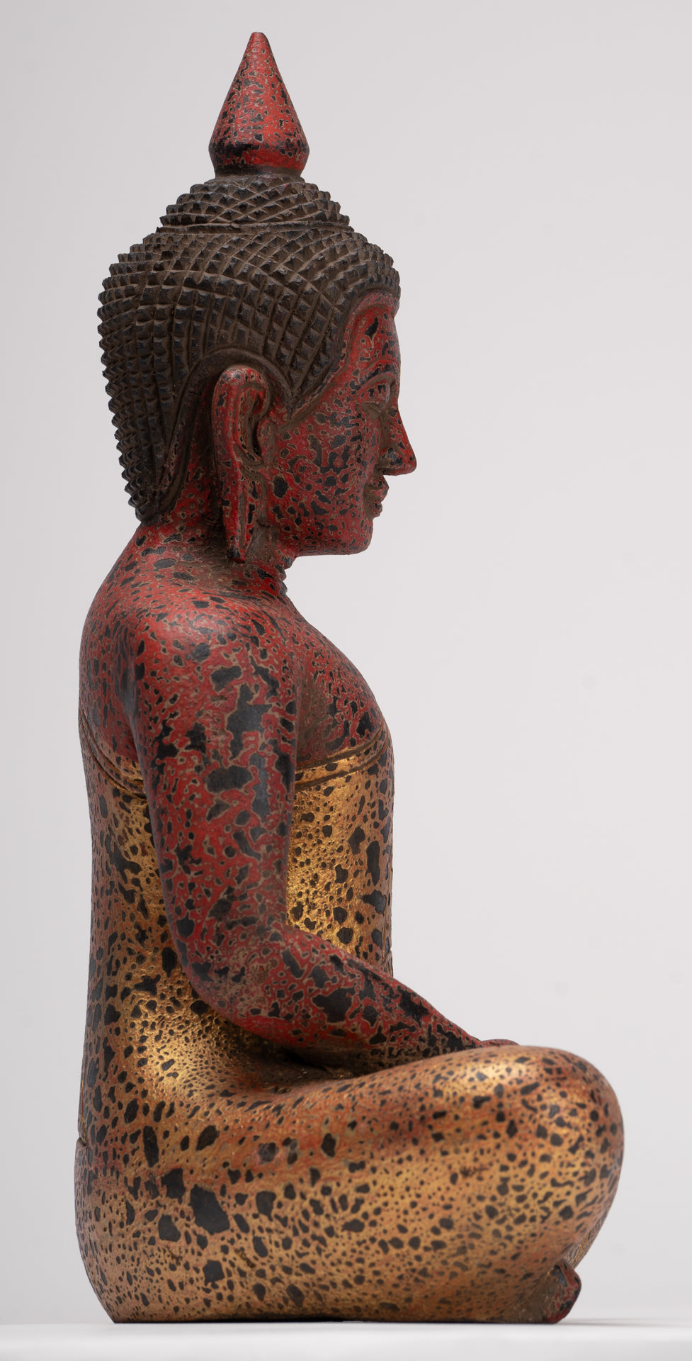 Buddha Sculpture - Antique Khmer Style Wood Seated Buddha Statue Dhyana Meditation Mudra - 33cm/13"