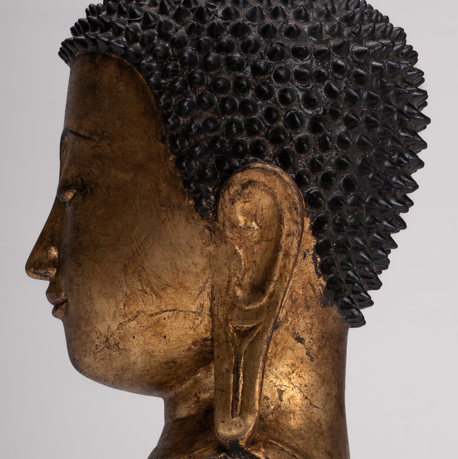 Antique Burmese Style Shan Gold Lacquer Buddha Head - 56cm/22"