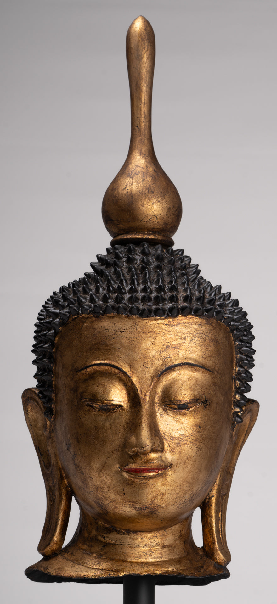 Antique Burmese Style Shan Gold Lacquer Buddha Head - 56cm/22"
