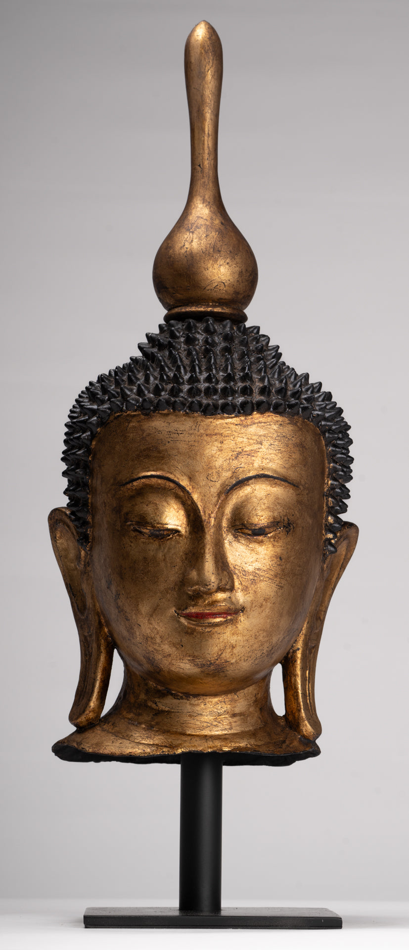 Antique Burmese Style Shan Gold Lacquer Buddha Head - 56cm/22"
