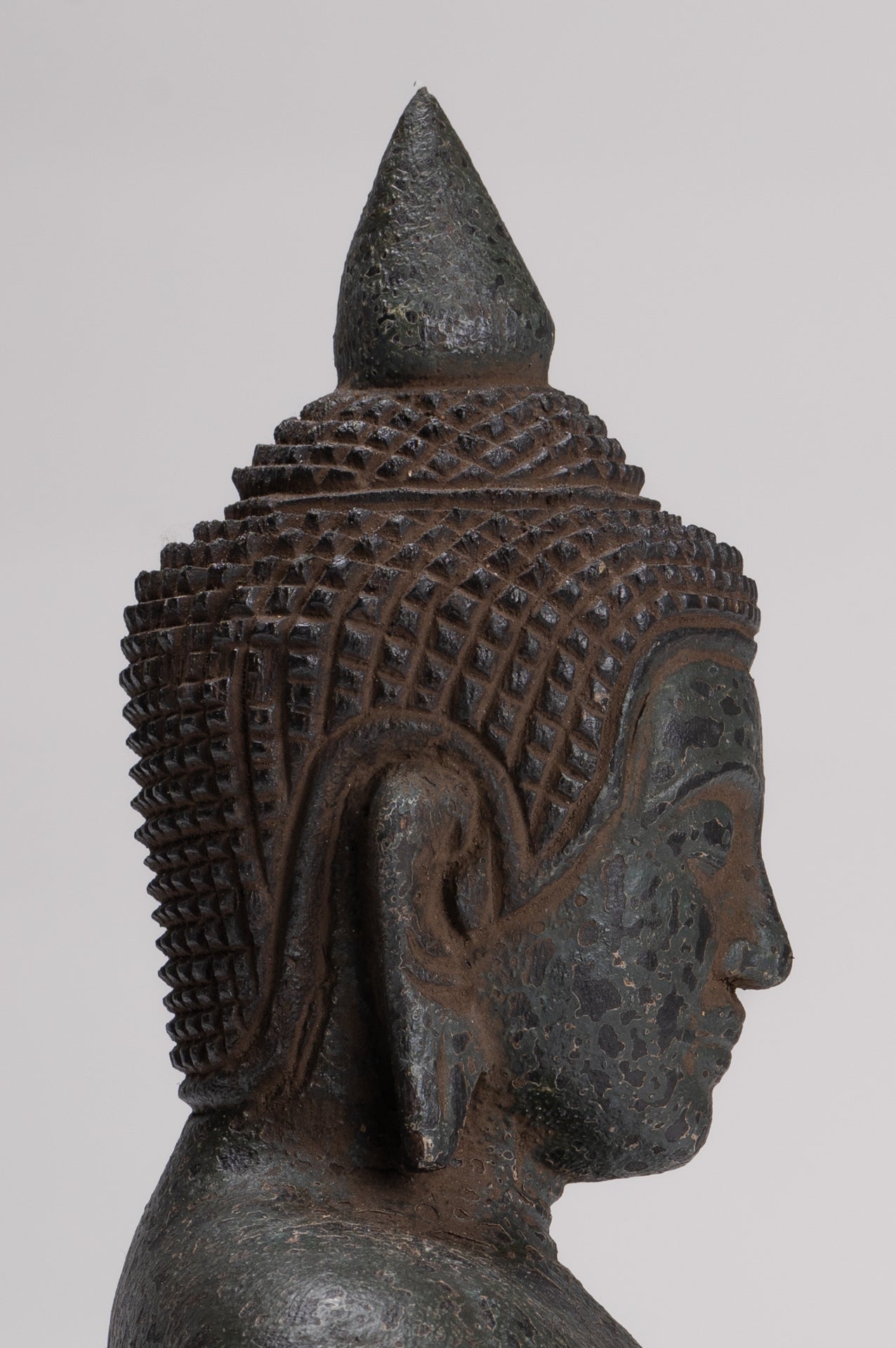 Buddha Sculpture - Antique Khmer Style Wood Seated Buddha Statue Dhyana Meditation Mudra - 27cm/11"