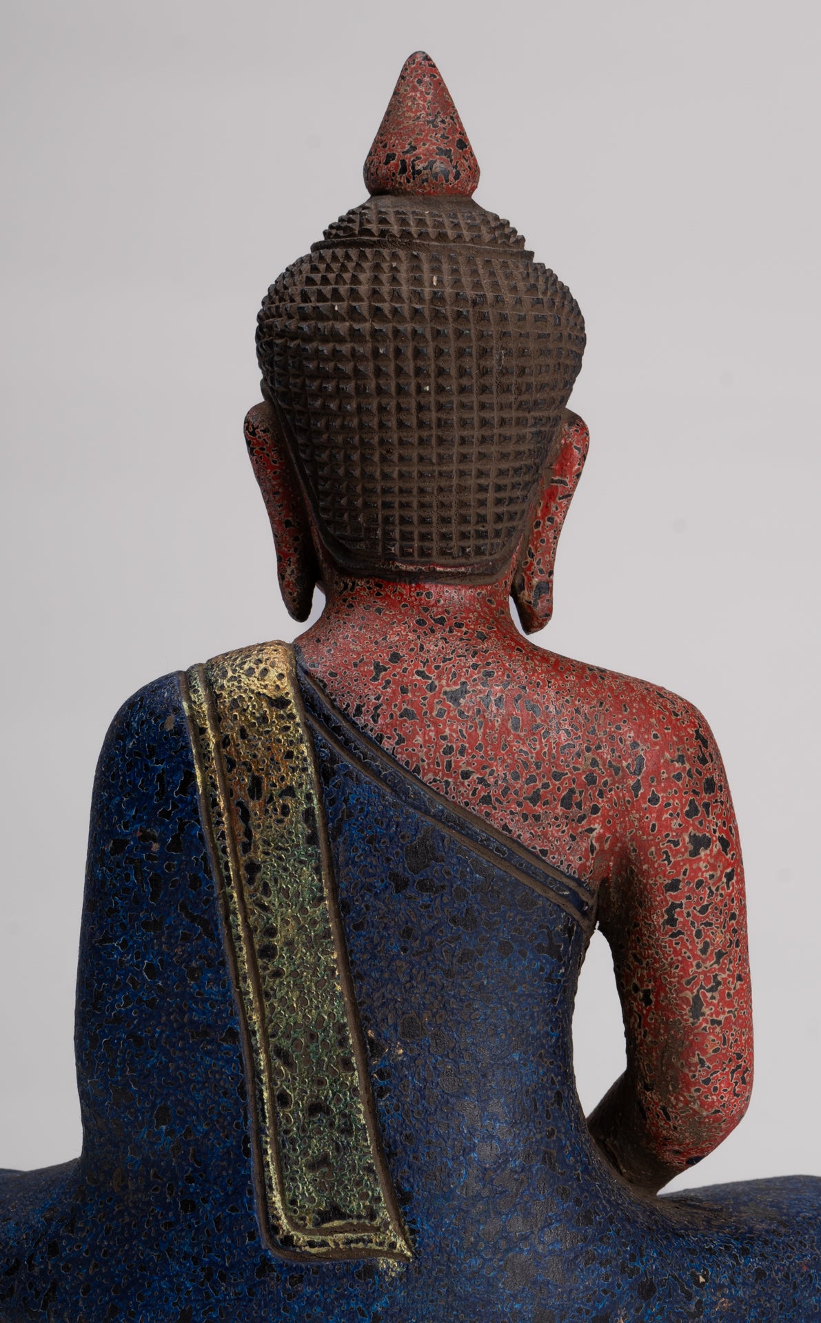 Buddha Sculpture - Antique Khmer Style Wood Seated Buddha Statue Dhyana Meditation Mudra - 26cm/11"