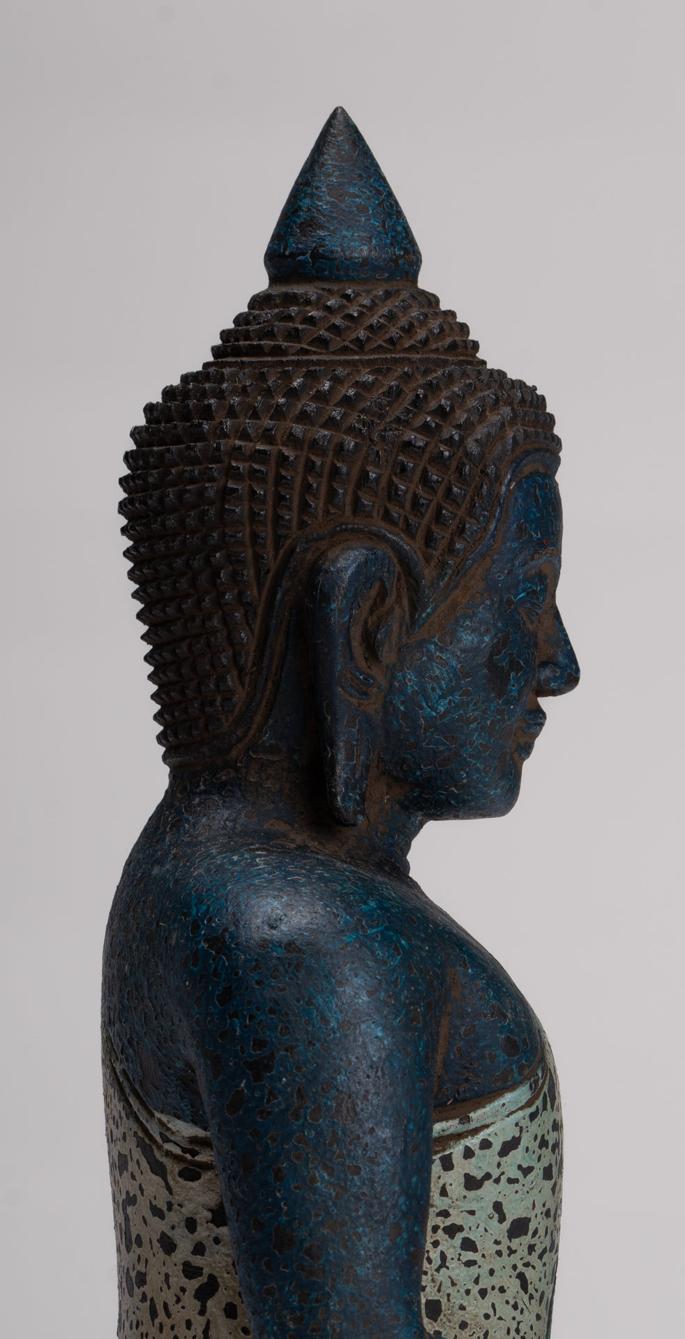 Buddha Sculpture - Antique Khmer Style Wood Seated Buddha Statue Dhyana Meditation Mudra - 27cm/11"