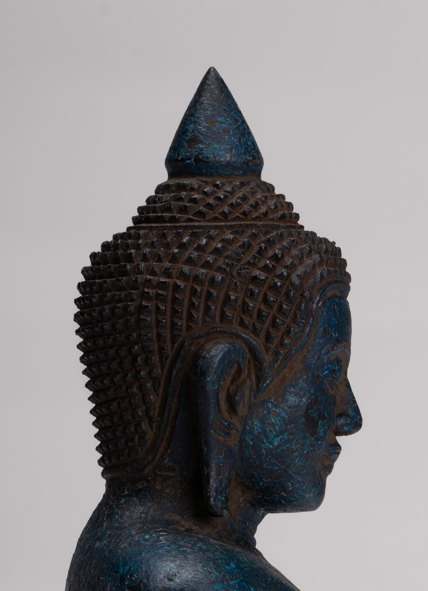 Buddha Sculpture - Antique Khmer Style Wood Seated Buddha Statue Dhyana Meditation Mudra - 27cm/11"