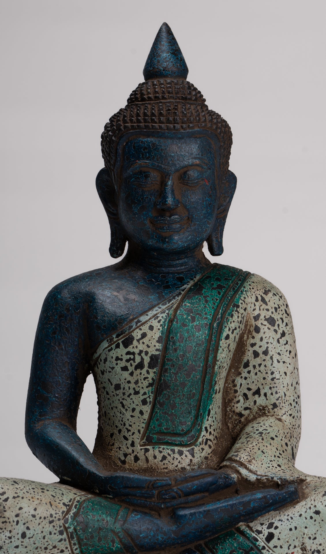 Buddha Sculpture - Antique Khmer Style Wood Seated Buddha Statue Dhyana Meditation Mudra - 27cm/11"