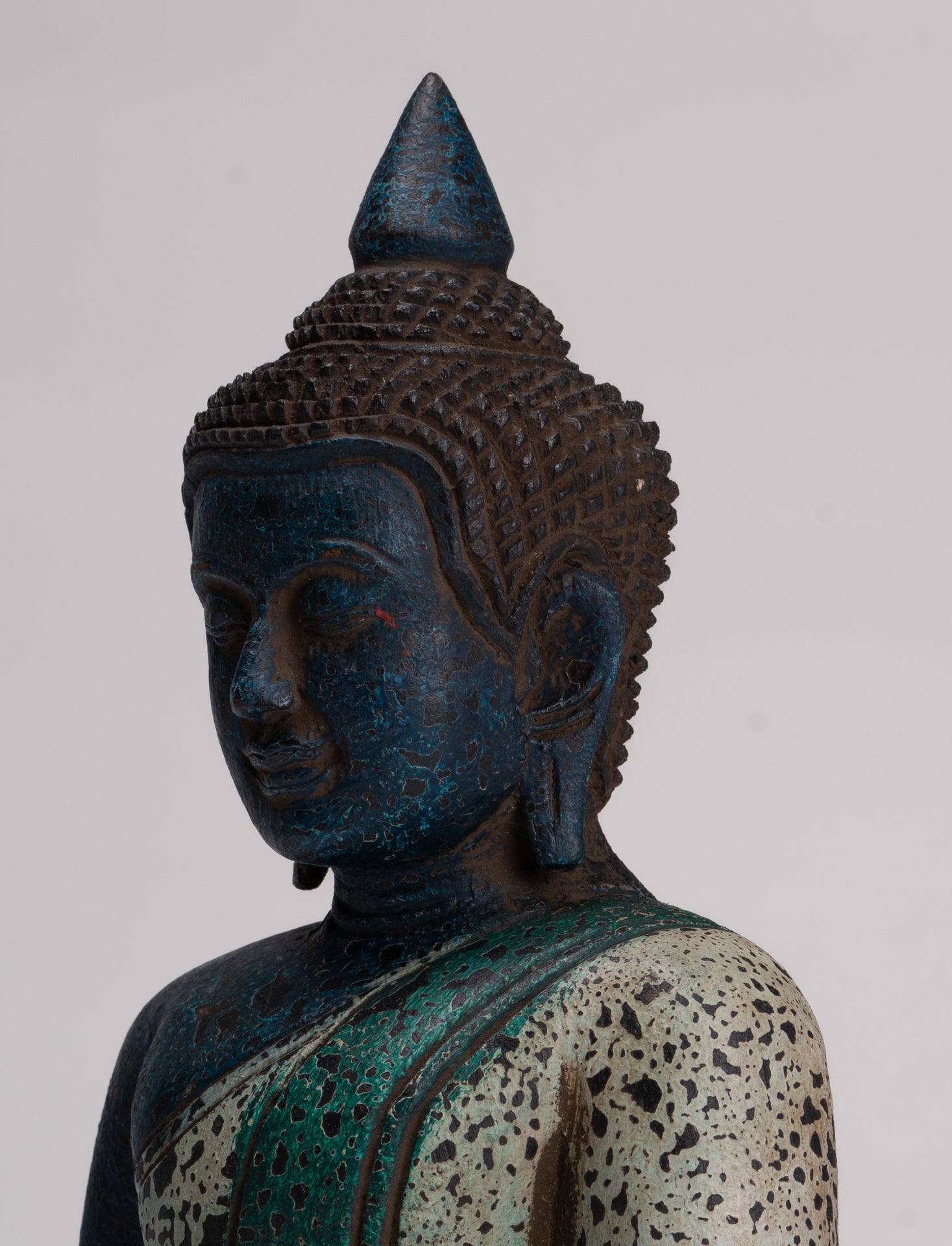 Buddha Sculpture - Antique Khmer Style Wood Seated Buddha Statue Dhyana Meditation Mudra - 27cm/11"