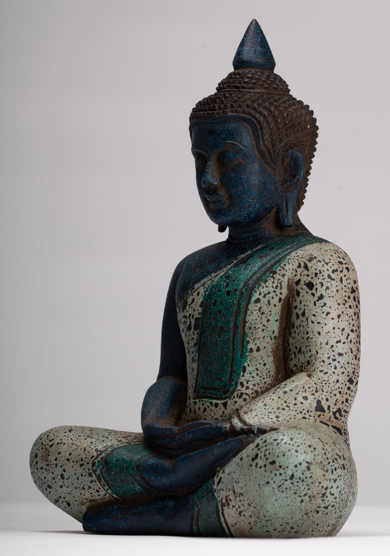 Buddha Sculpture - Antique Khmer Style Wood Seated Buddha Statue Dhyana Meditation Mudra - 27cm/11"