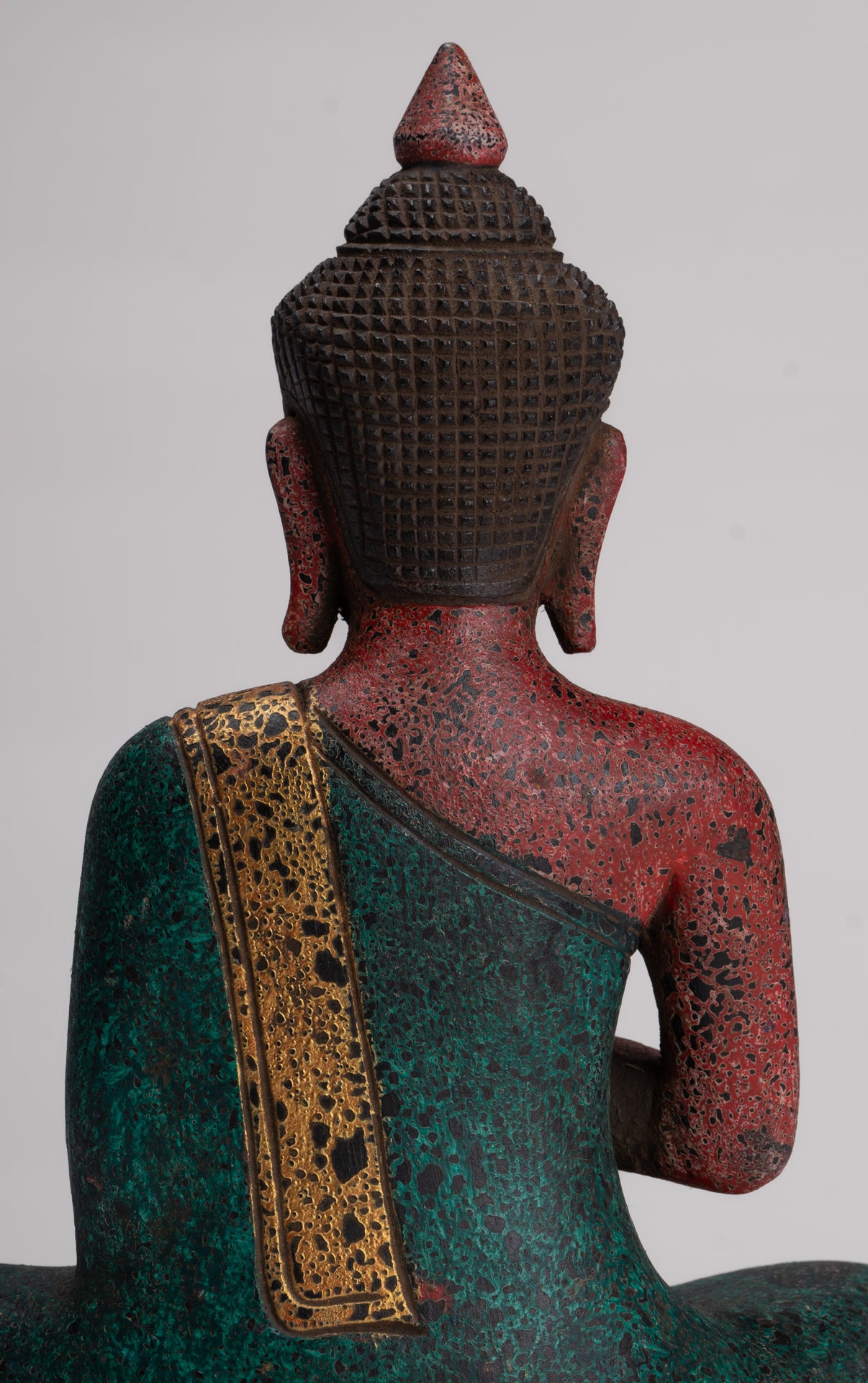 Buddha Statue - Antique Khmer Style Cambodia Seated Wood Buddha Statue Teaching Mudra - 26cm/10"