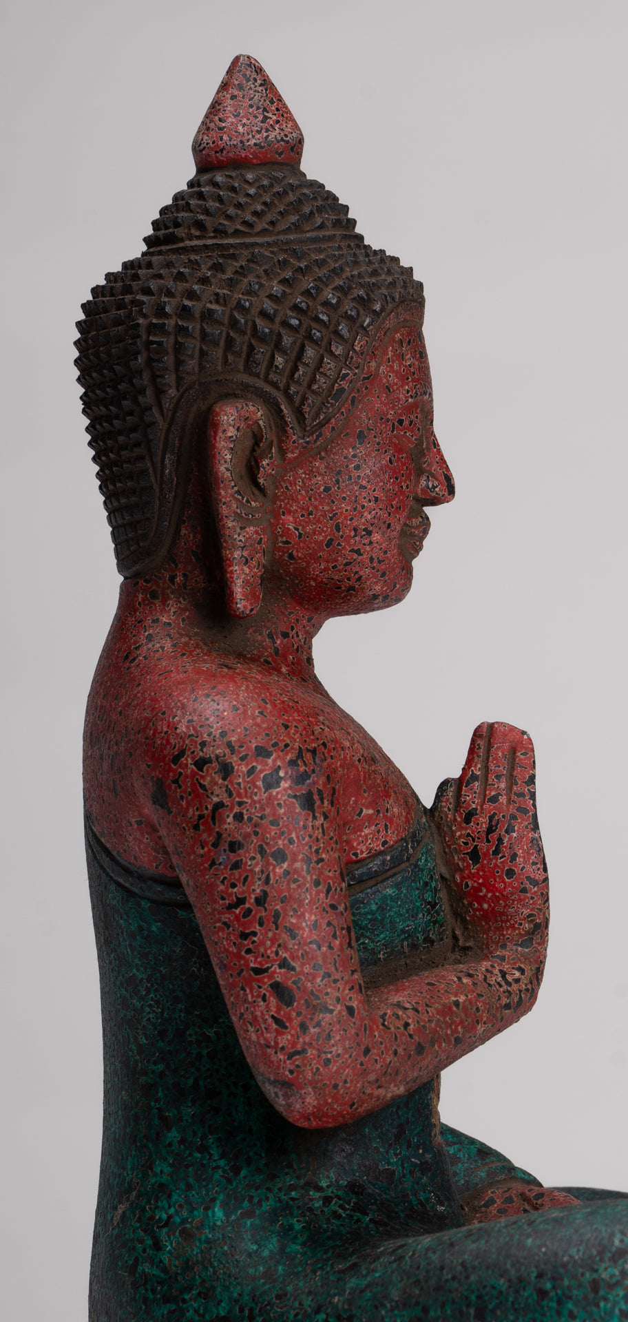 Buddha Statue - Antique Khmer Style Cambodia Seated Wood Buddha Statue Teaching Mudra - 26cm/10"