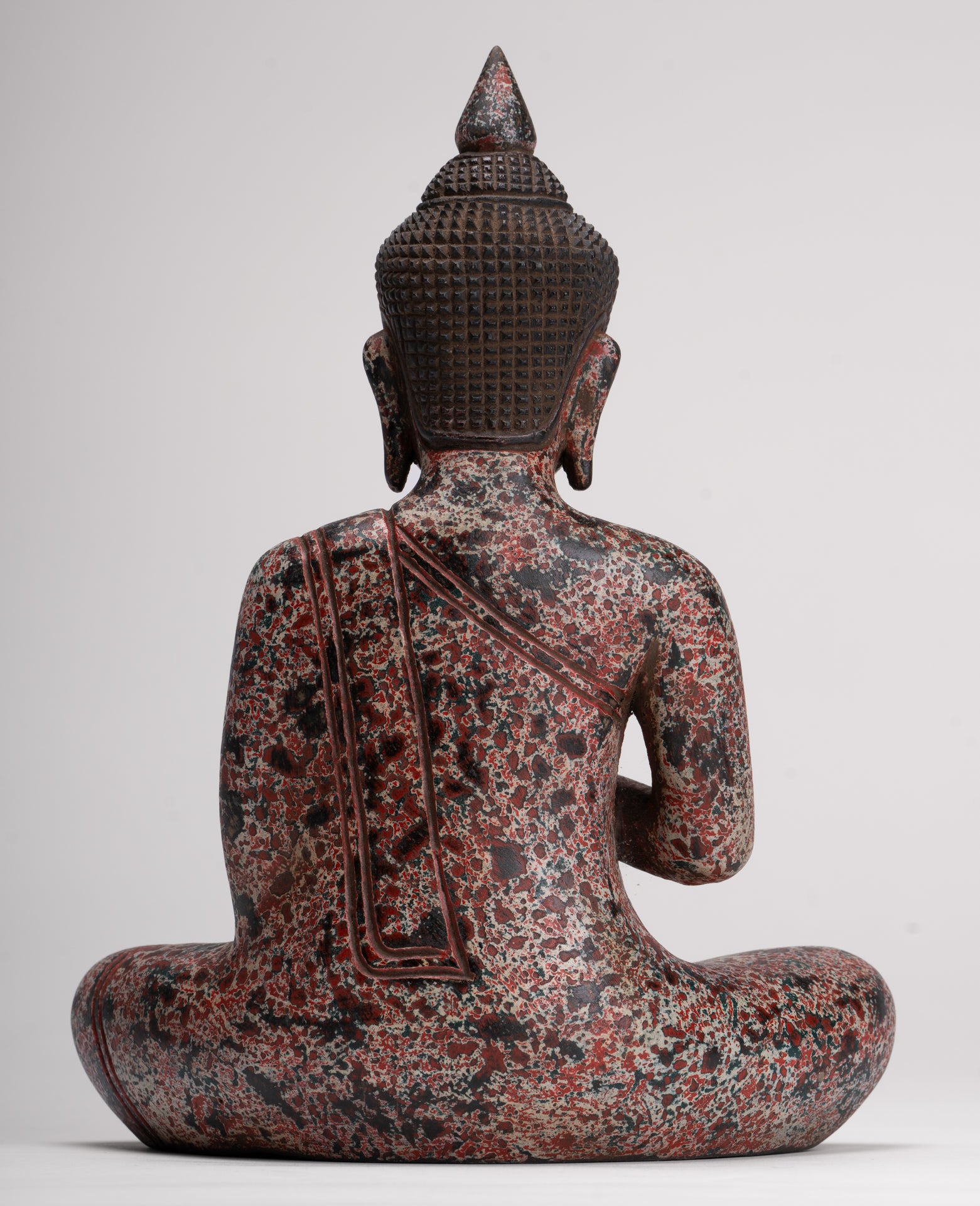 Buddha Statue - Antique Khmer Style Cambodia Seated Wood Buddha Statue Teaching Mudra - 27cm/11"