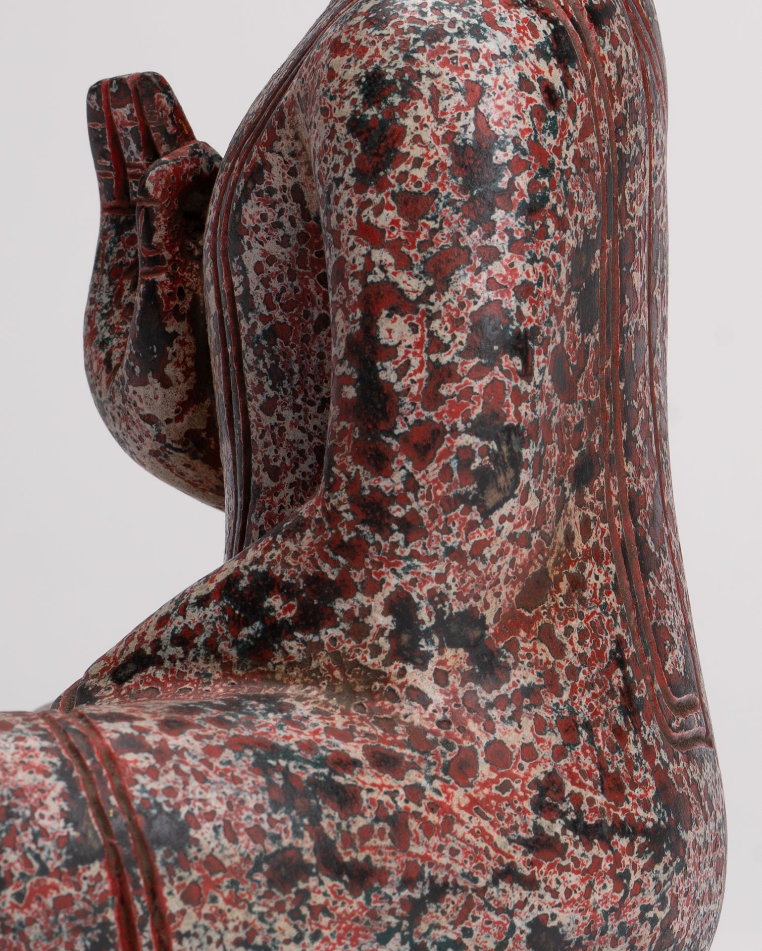 Buddha Statue - Antique Khmer Style Cambodia Seated Wood Buddha Statue Teaching Mudra - 27cm/11"