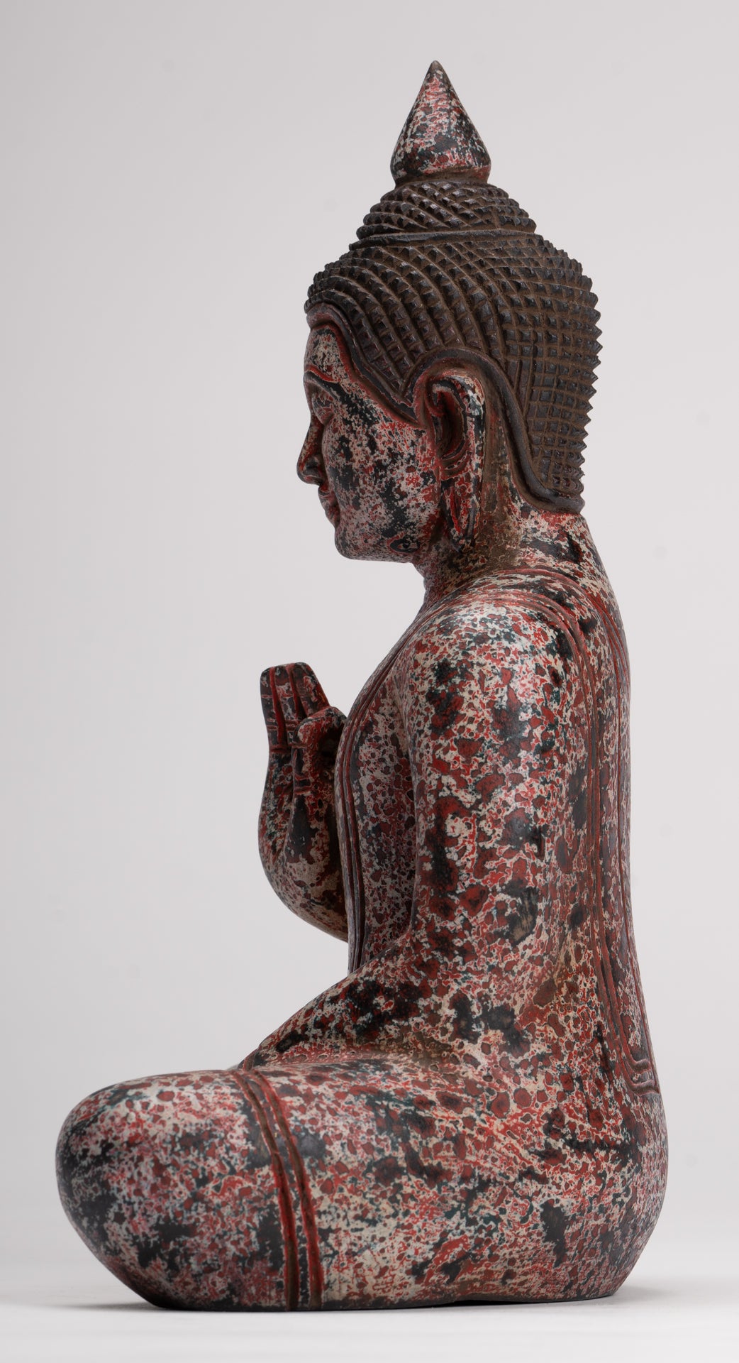 Buddha Statue - Antique Khmer Style Cambodia Seated Wood Buddha Statue Teaching Mudra - 27cm/11"