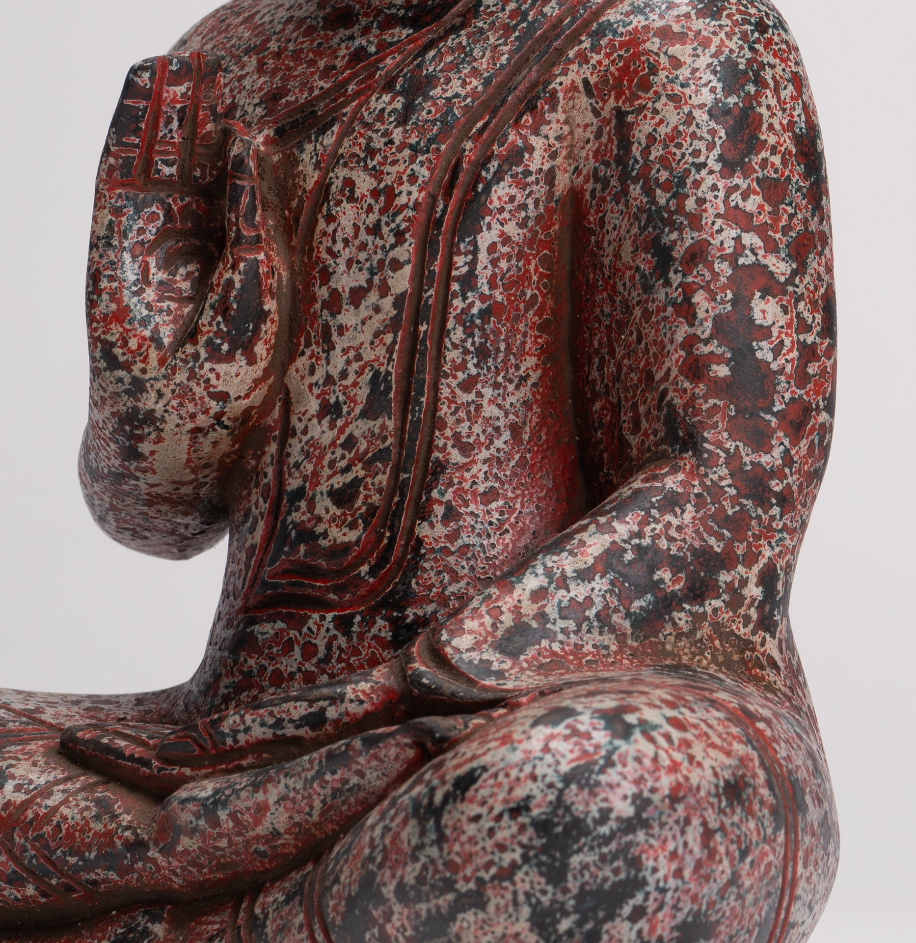 Buddha Statue - Antique Khmer Style Cambodia Seated Wood Buddha Statue Teaching Mudra - 27cm/11"