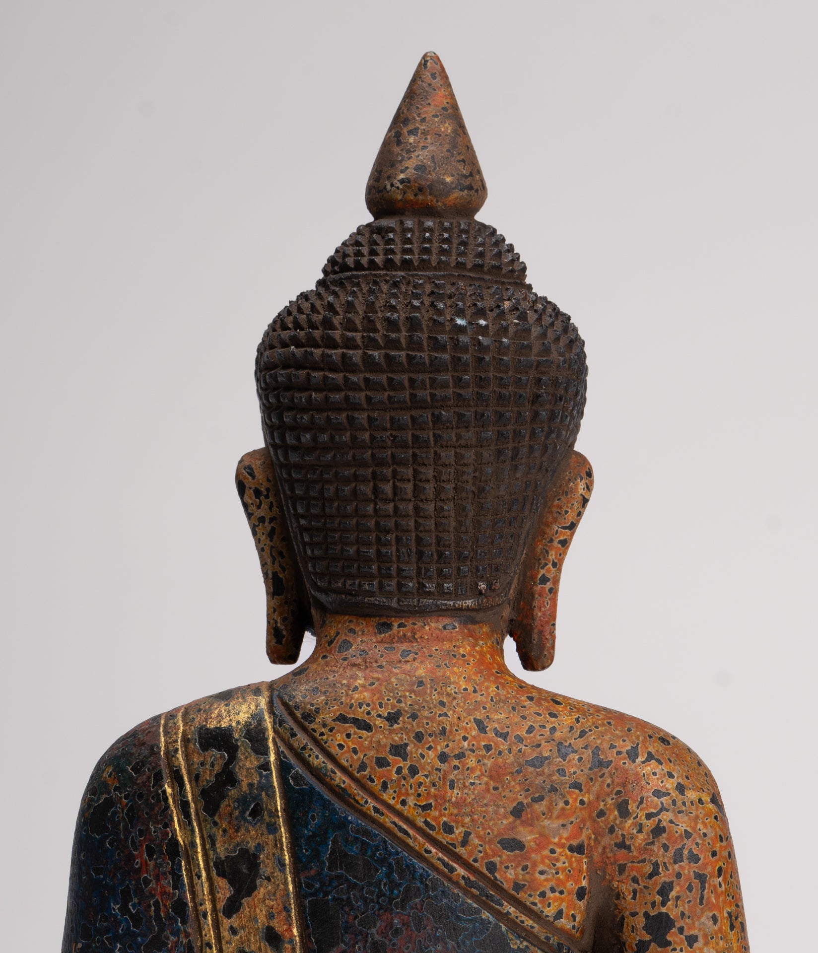 Buddha Sculpture - Antique Khmer Style Wood Seated Buddha Statue Dhyana Meditation Mudra - 28cm/11"