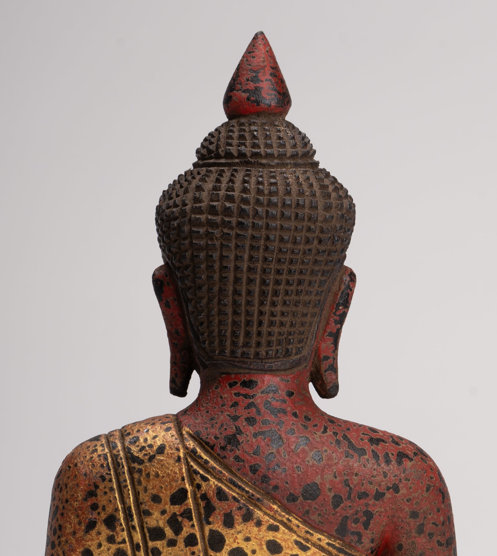 Buddha Statue - Antique Khmer Style Cambodia Seated Wood Buddha Statue Teaching Mudra - 26cm/10"