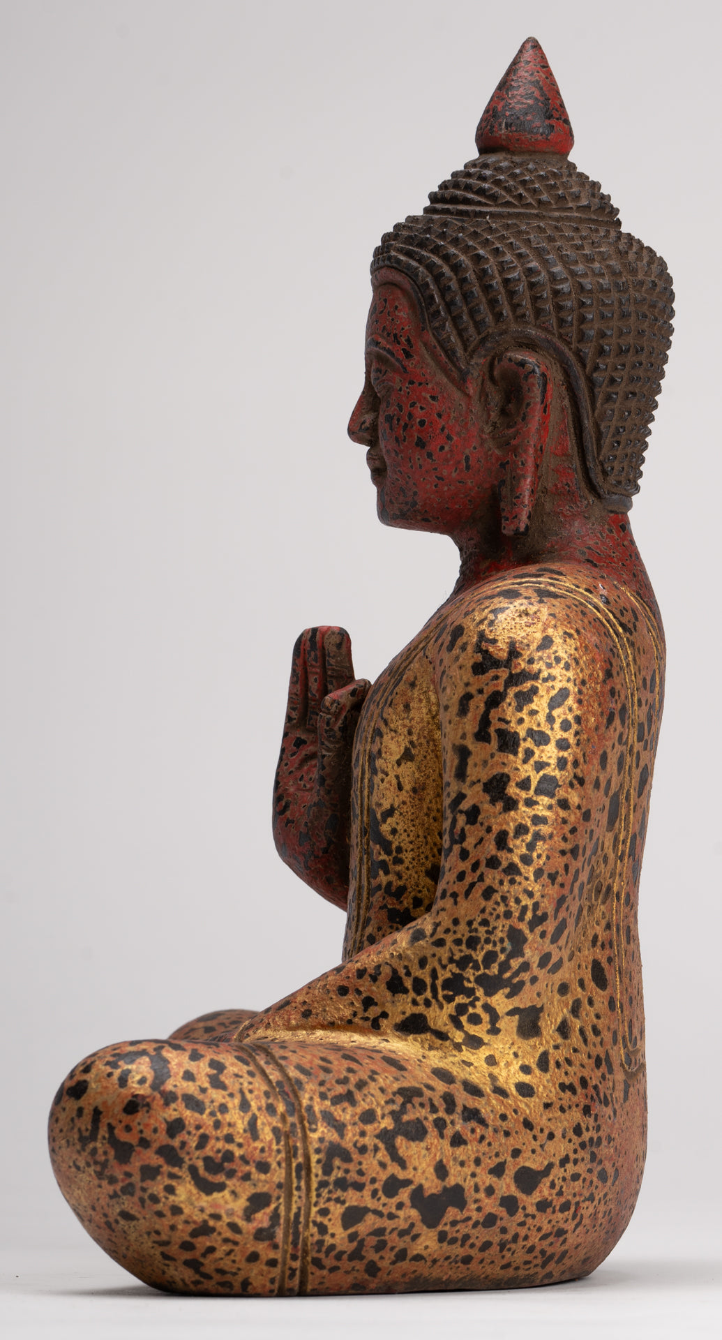 Buddha Statue - Antique Khmer Style Cambodia Seated Wood Buddha Statue Teaching Mudra - 26cm/10"