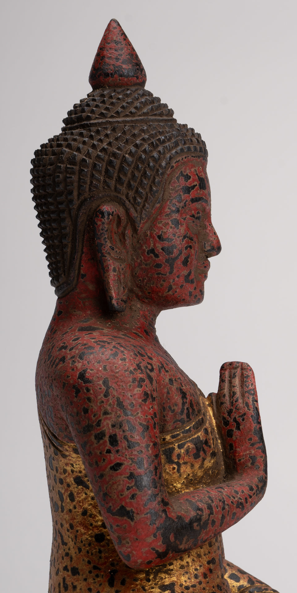 Buddha Statue - Antique Khmer Style Cambodia Seated Wood Buddha Statue Teaching Mudra - 26cm/10"